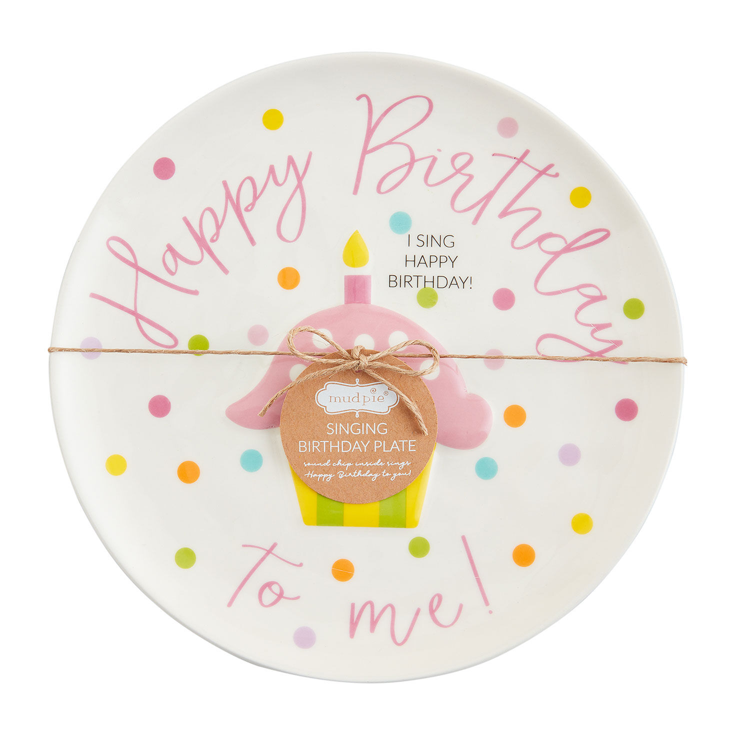 Mud Pie Musical Pink Cupcake Birthday Plate, 8"