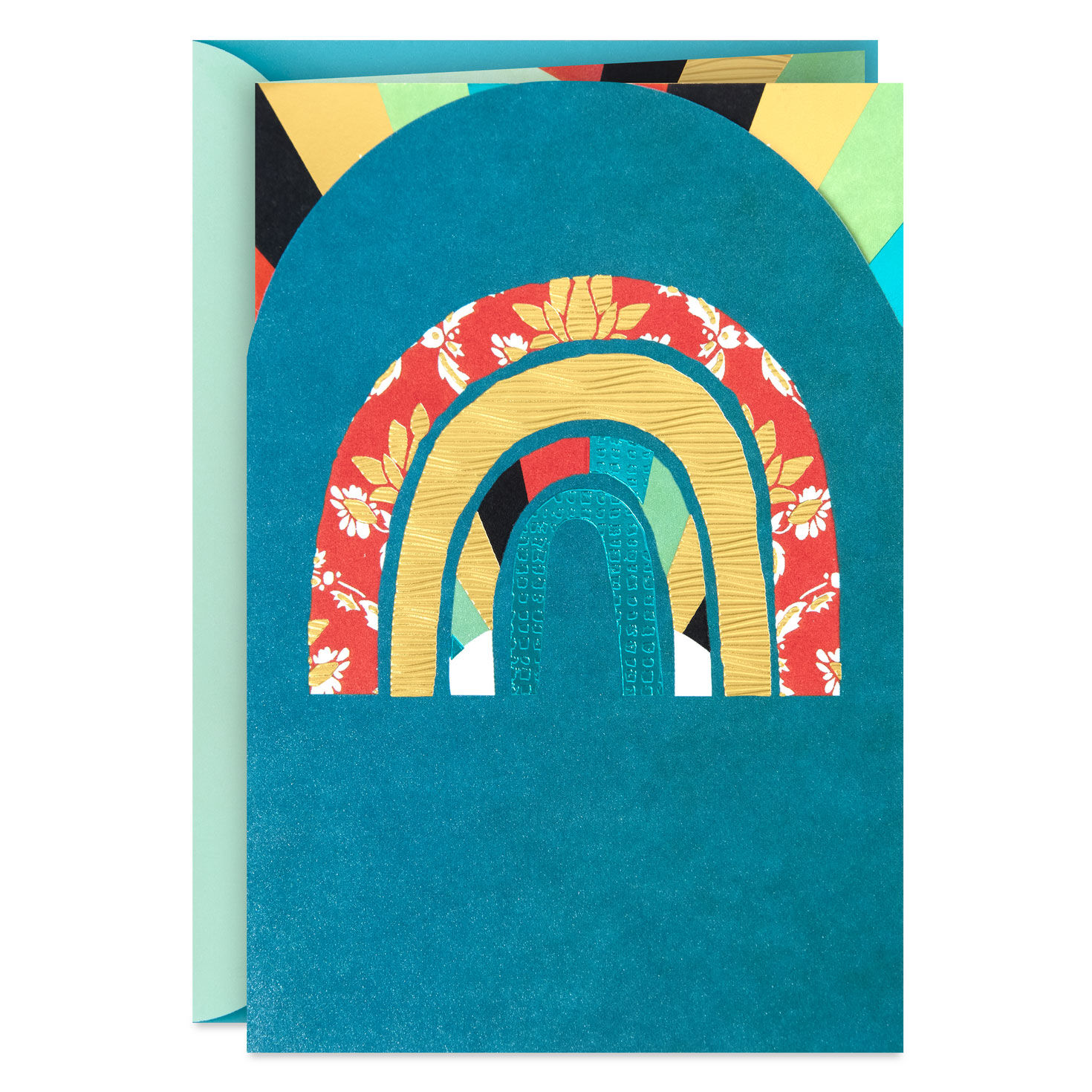 Patchwork Rainbow and Rays Blank Card