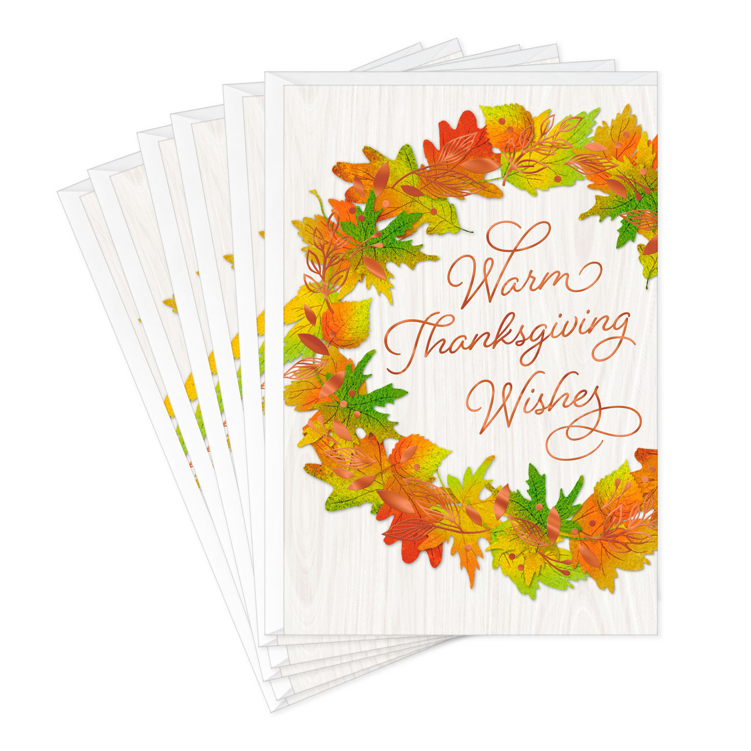Autumn Wreath on Wood Plank Thanksgiving Cards, Pack of 6