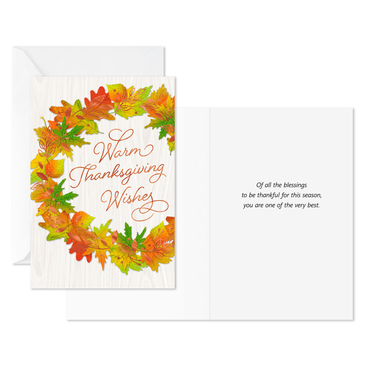Autumn Wreath on Wood Plank Thanksgiving Cards, Pack of 6