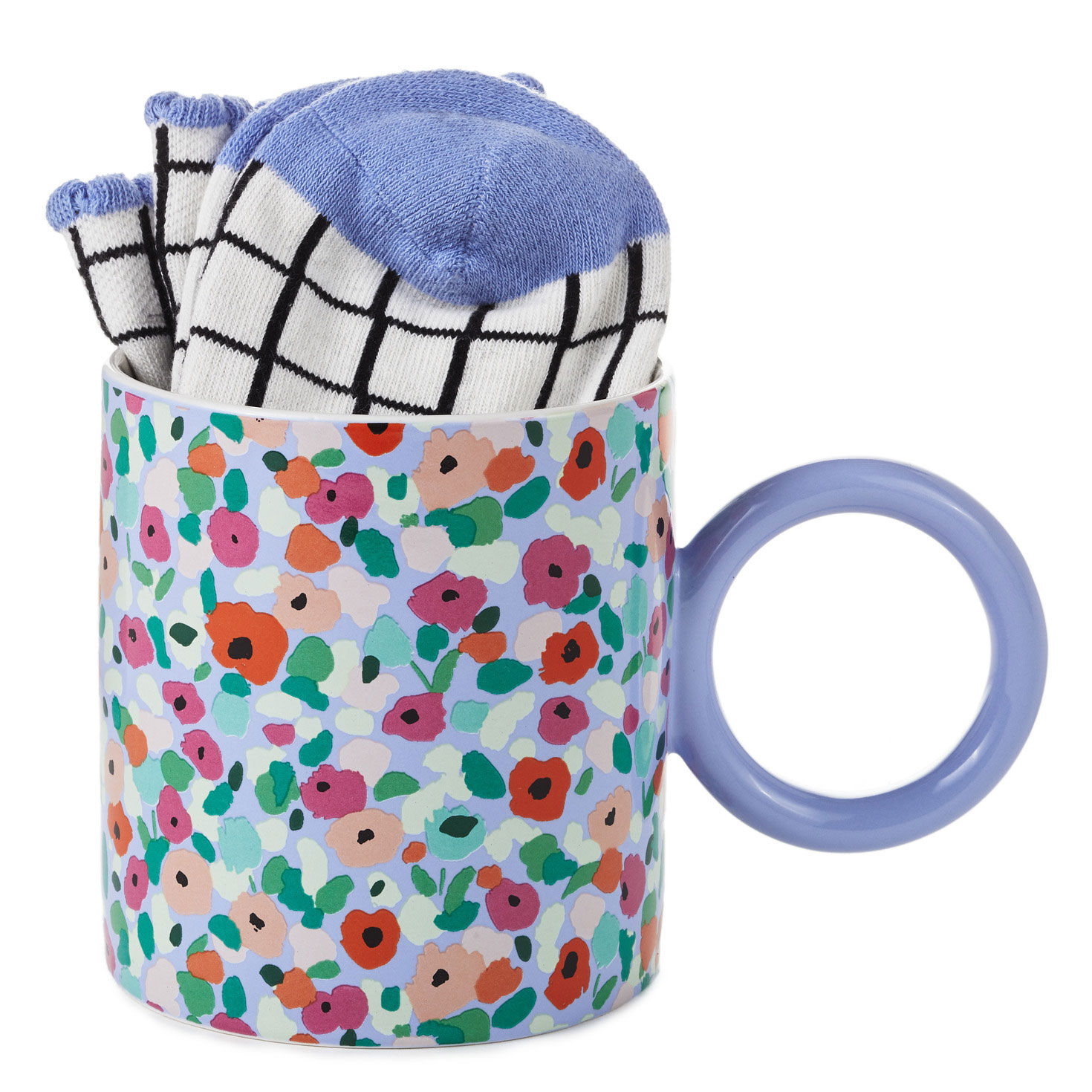 Abstract Floral Mug With Crew Socks, Set of 2