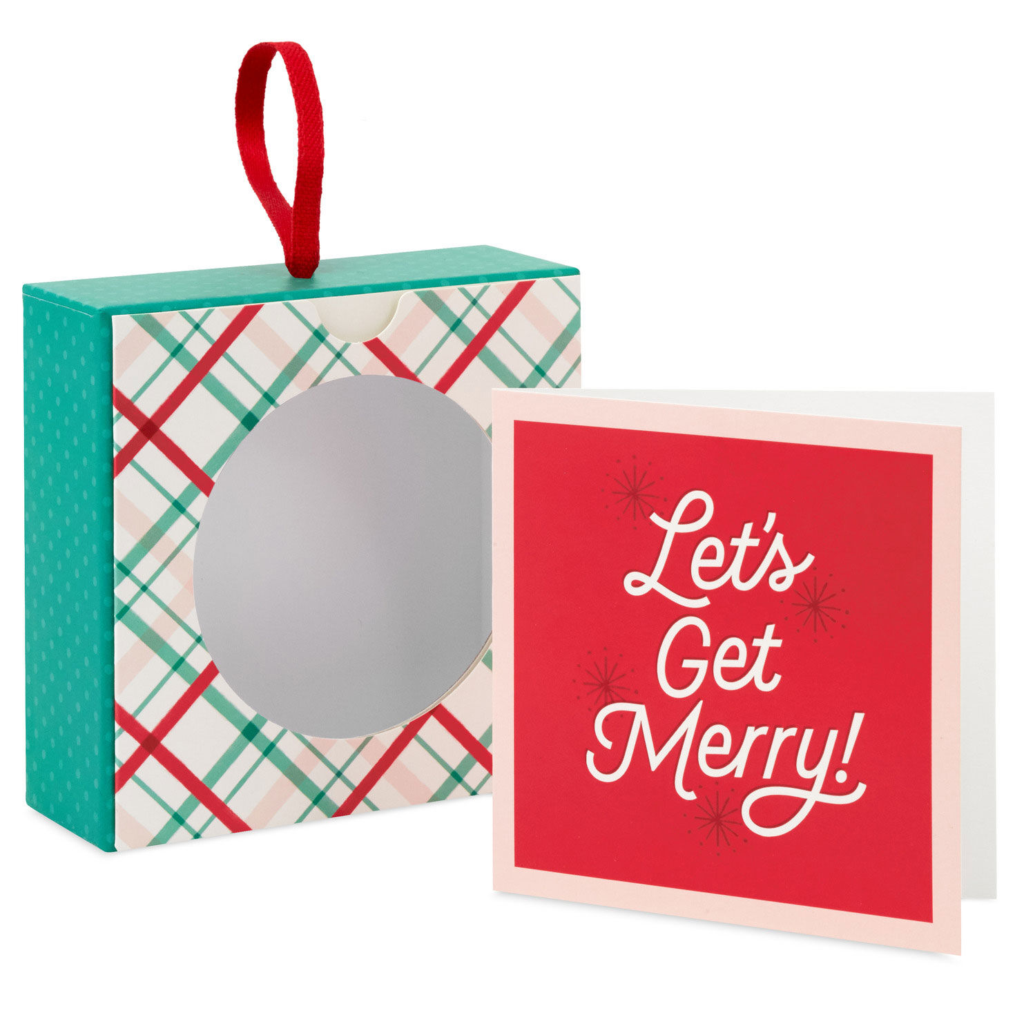 4.5" Let's Get Merry! Plaid Christmas Gift Card Holder Box