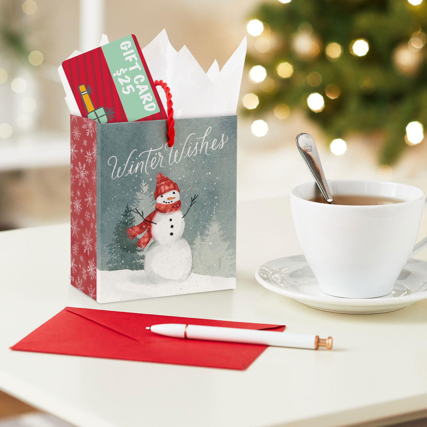 4.6" Winter Wishes Snowman Holiday Gift Card Holder Mini Bag