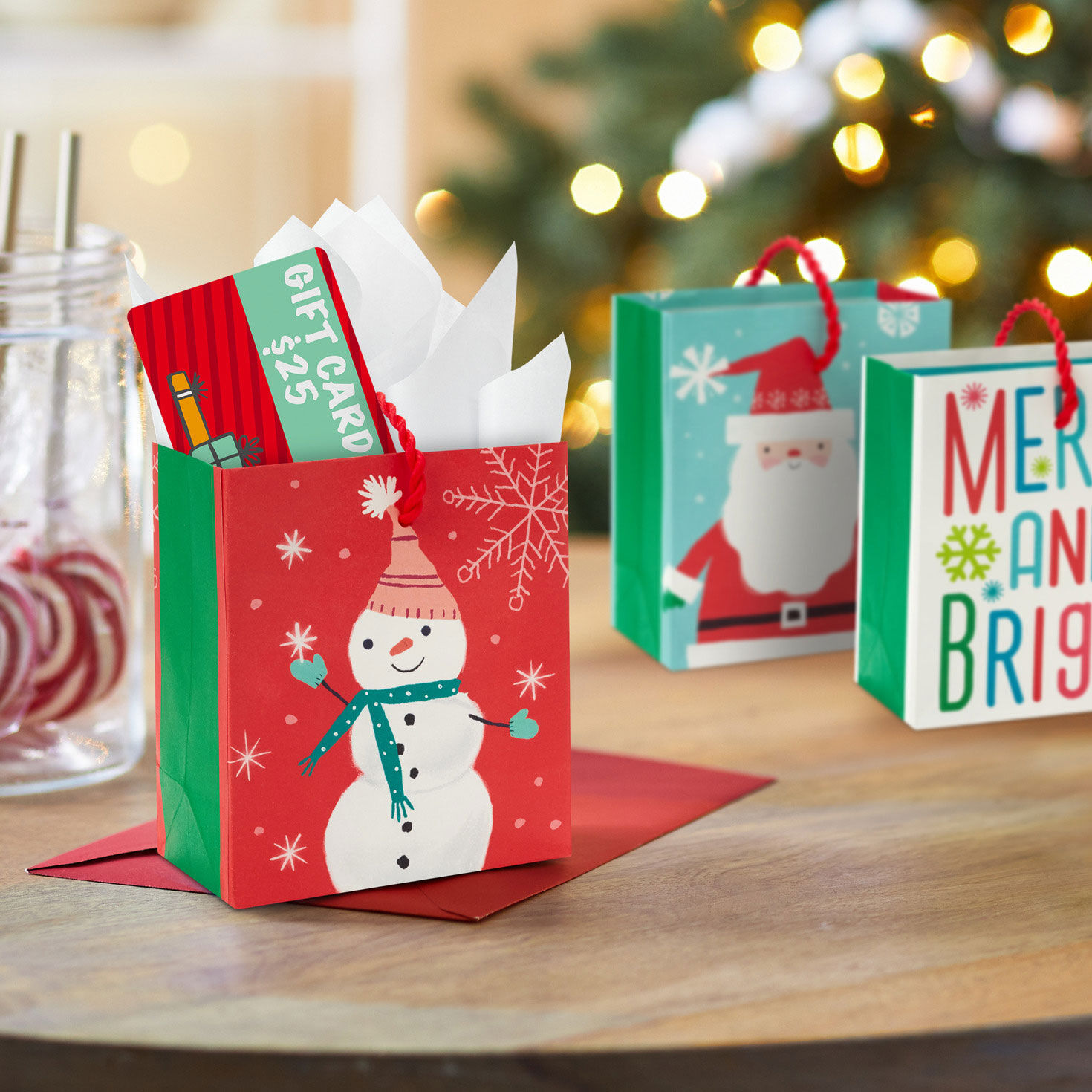 4.6" Merry and Bright 3-Pack Assortment Christmas Gift Card Holder Mini Bags