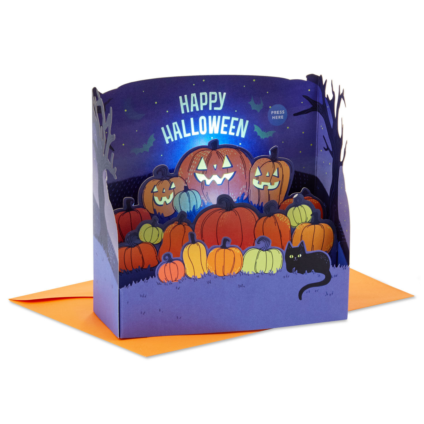 Glowing Pumpkin Patch Musical 3D Pop-Up Halloween Card With Light