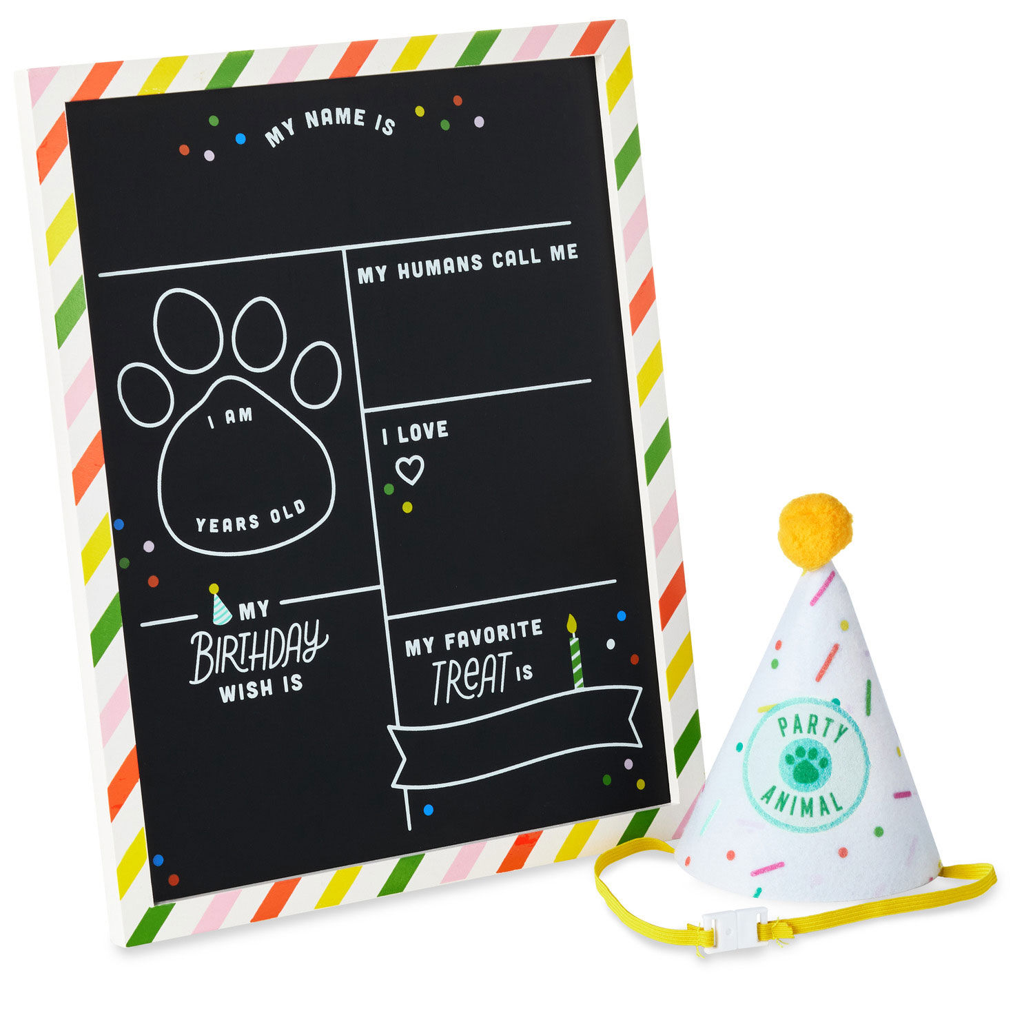 Pet Birthday Chalkboard With Party Hat