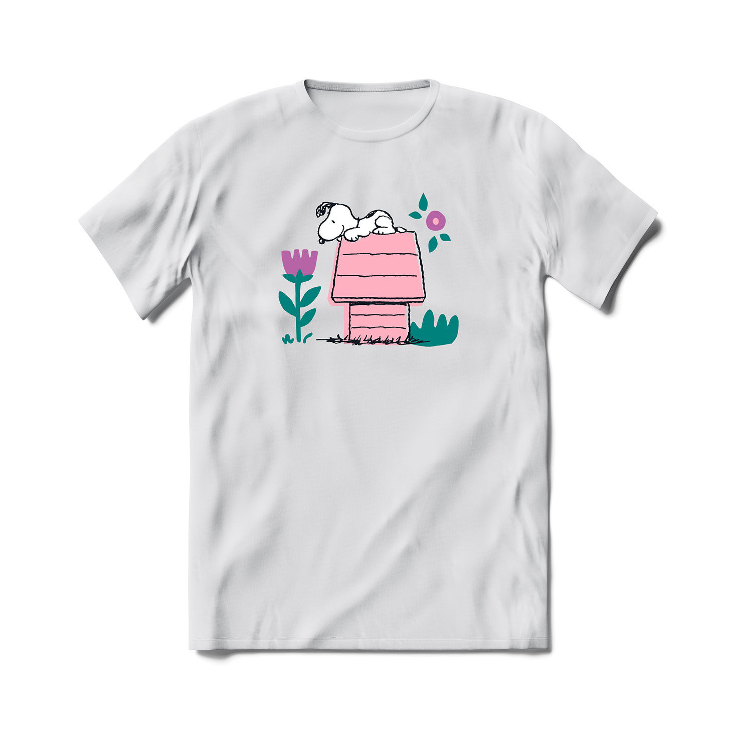 11742-brief-insanity-snoopy-on-pink-doghouse-white-t-shirt-1.jpg Brief Insanity Snoopy on Pink Doghouse White T-Shirt