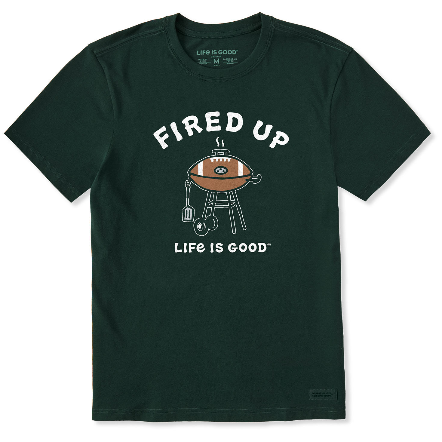 Life Is Good Men’s Fired Up Football Grill Black Short Sleeve T-Shirt