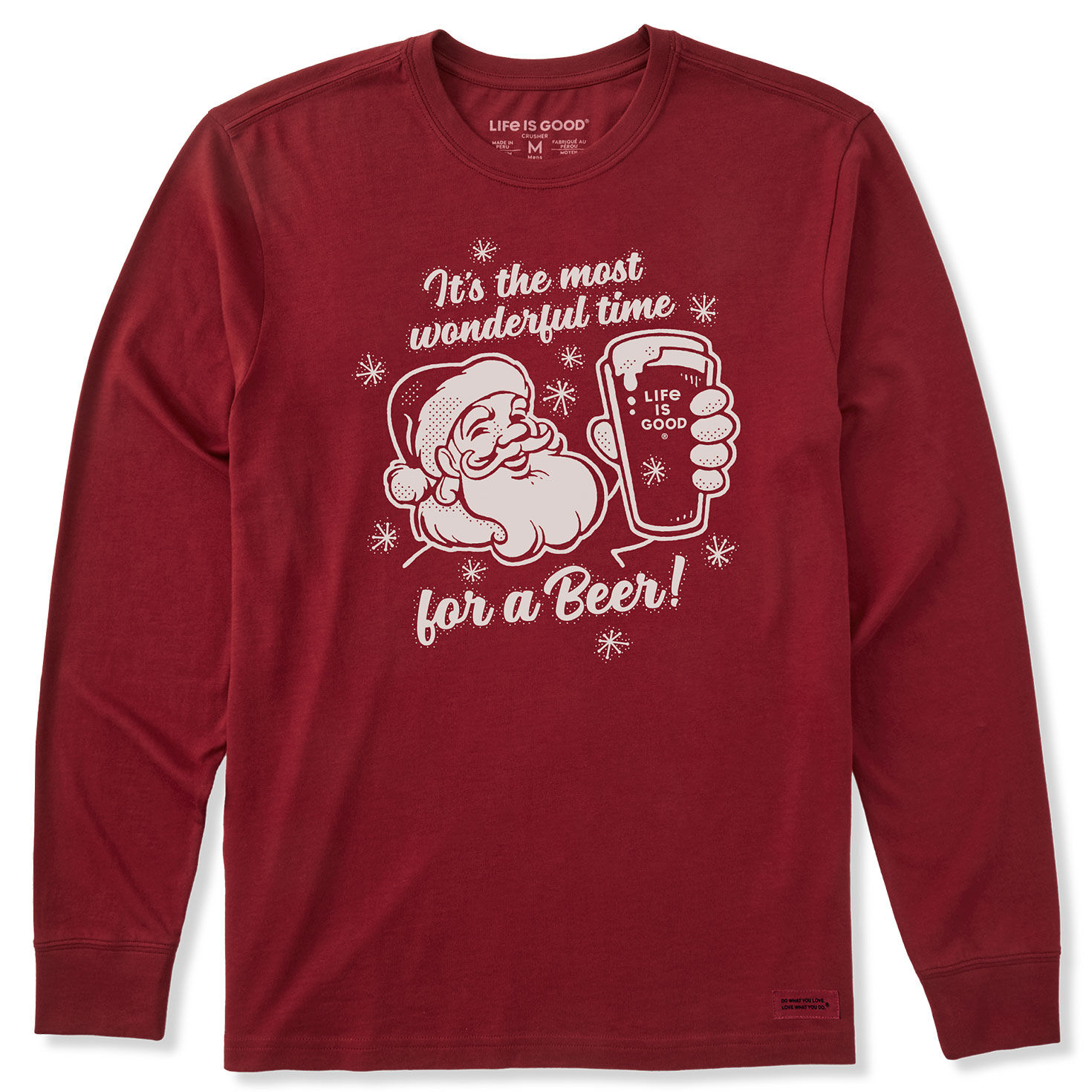 Life Is Good Men's Time for a Beer Santa Maroon Long Sleeve T-Shirt