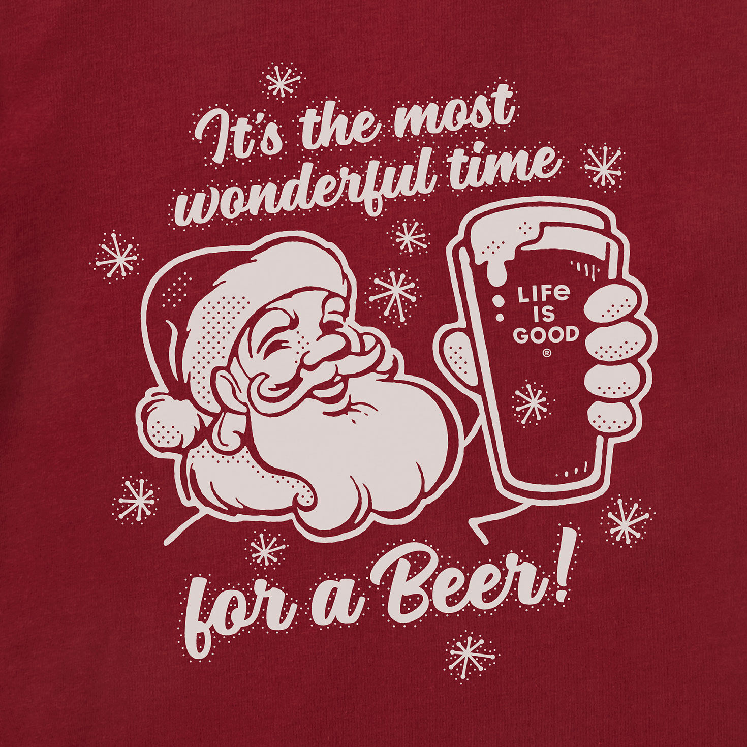 Life Is Good Men's Time for a Beer Santa Maroon Long Sleeve T-Shirt