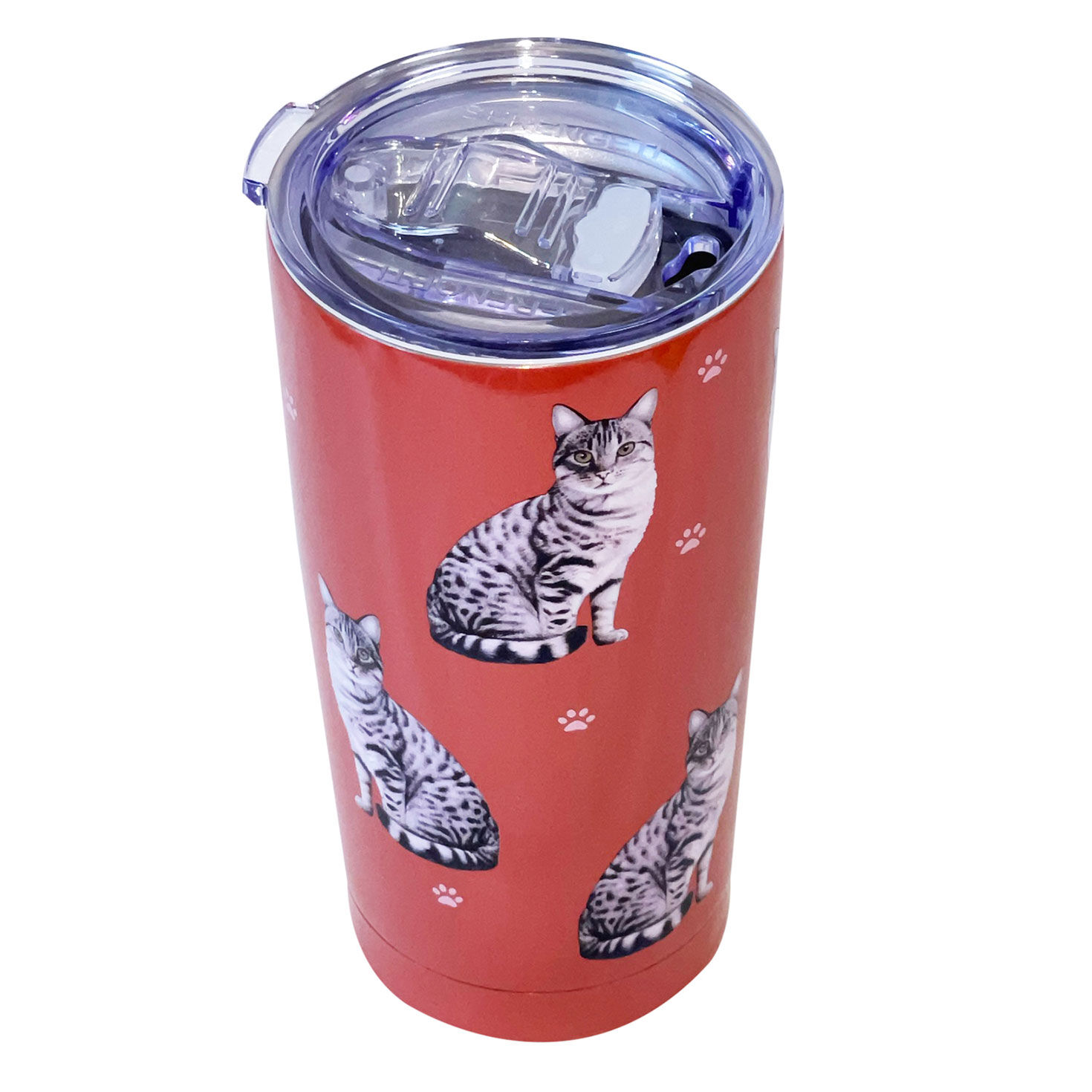 E&S Pets Silver Tabby Cat Stainless Steel Tumbler, 20 oz.