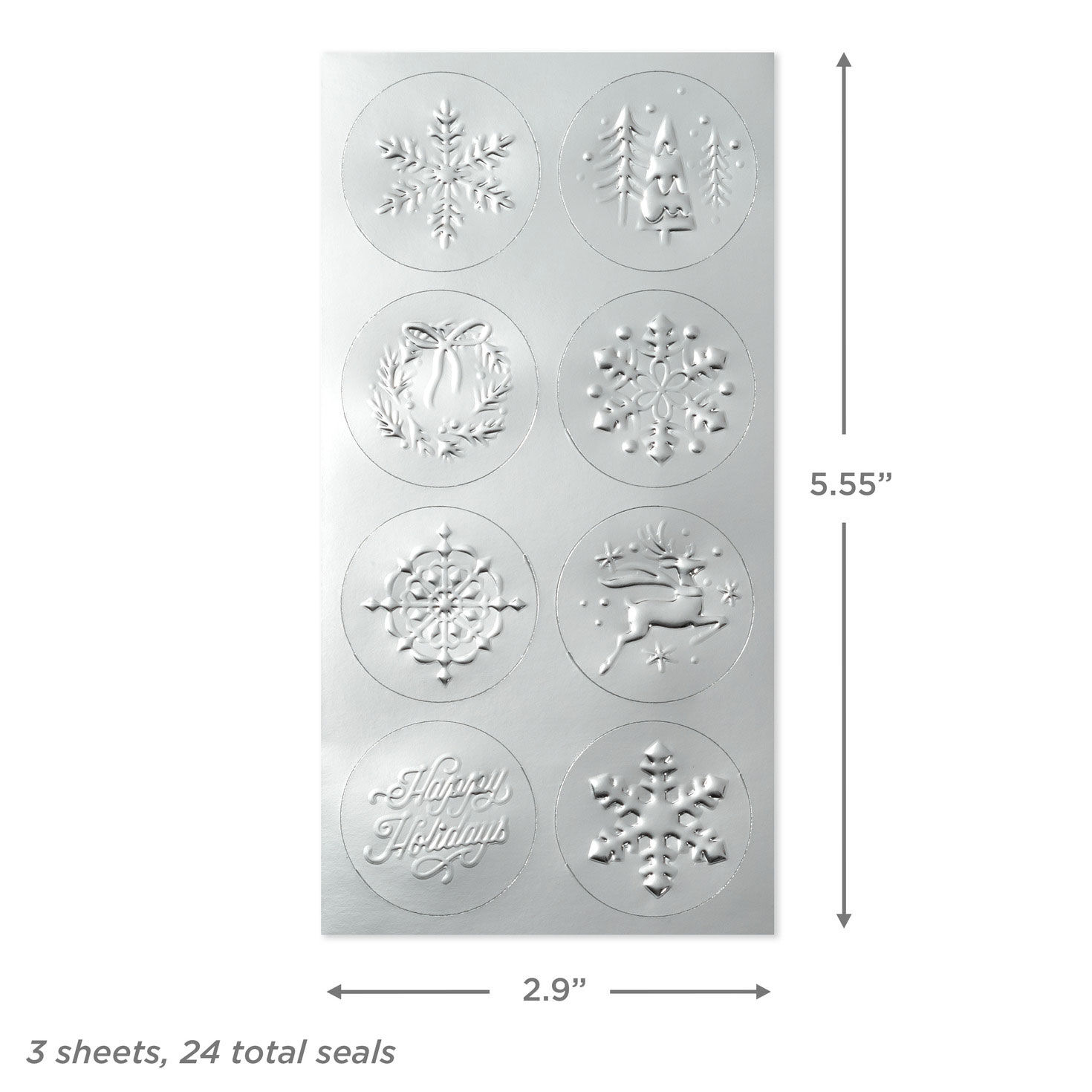 Silver Foil Embossed Holiday Seals, 3 sheets