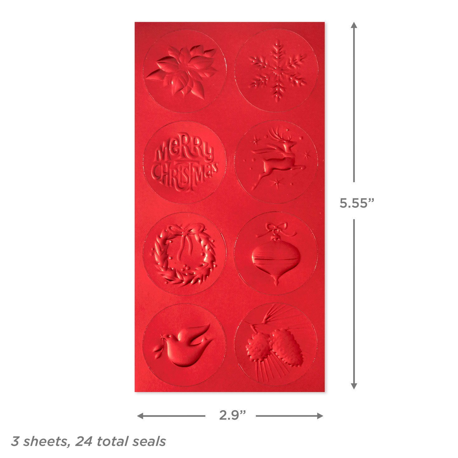 Red Foil Embossed Christmas Seals, 3 sheets