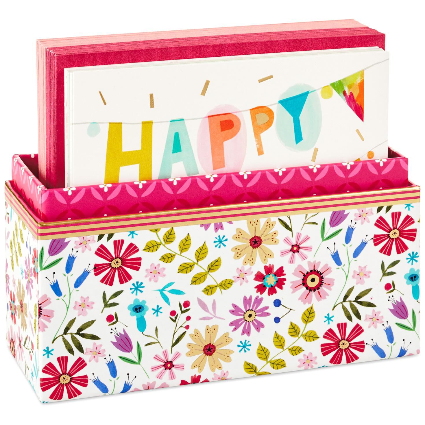 Whimsical Designs Assorted Note Cards With Caddy, Box of 30