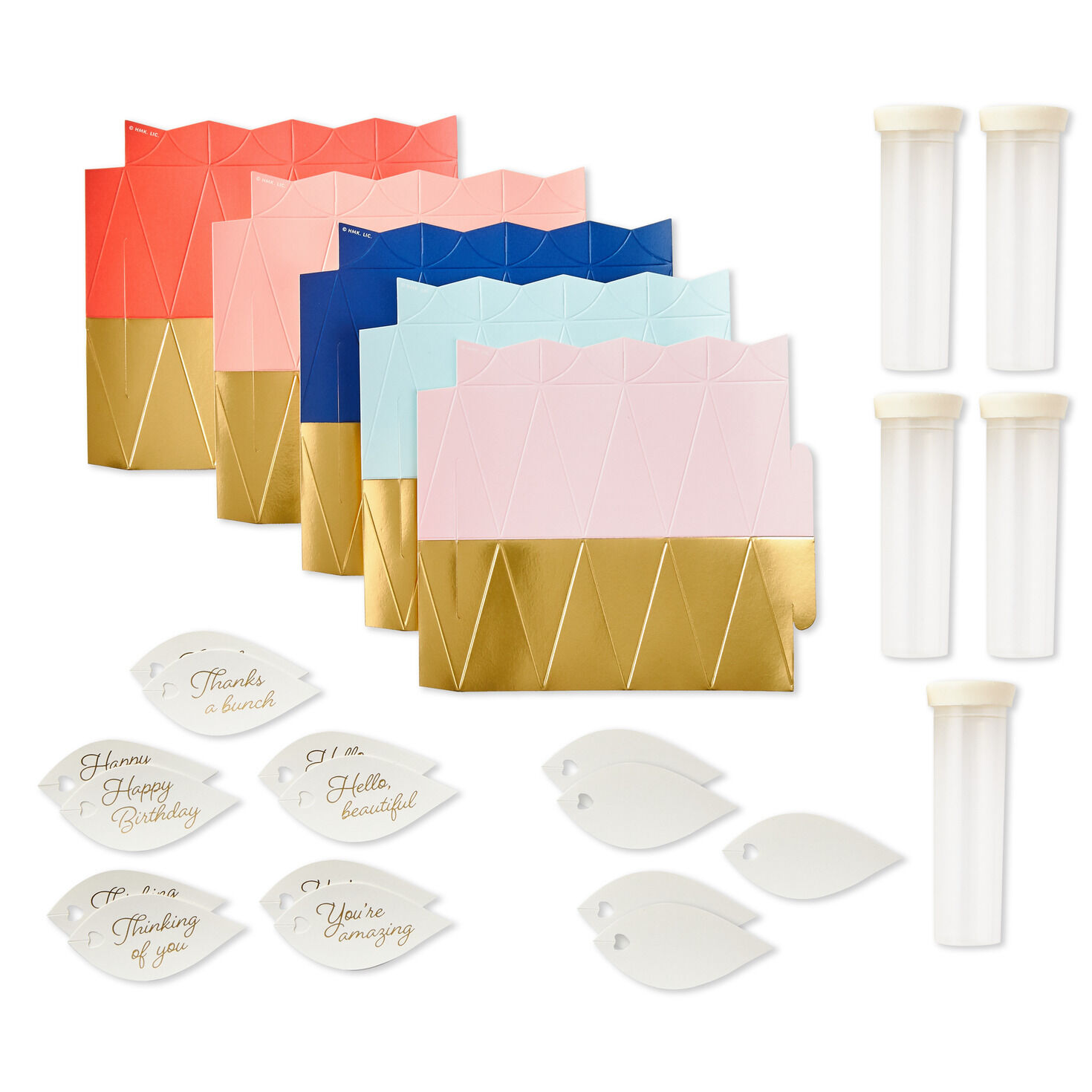Mini Paper Vase Kit, Pack of 5 With Water Vials and Leaf Tags