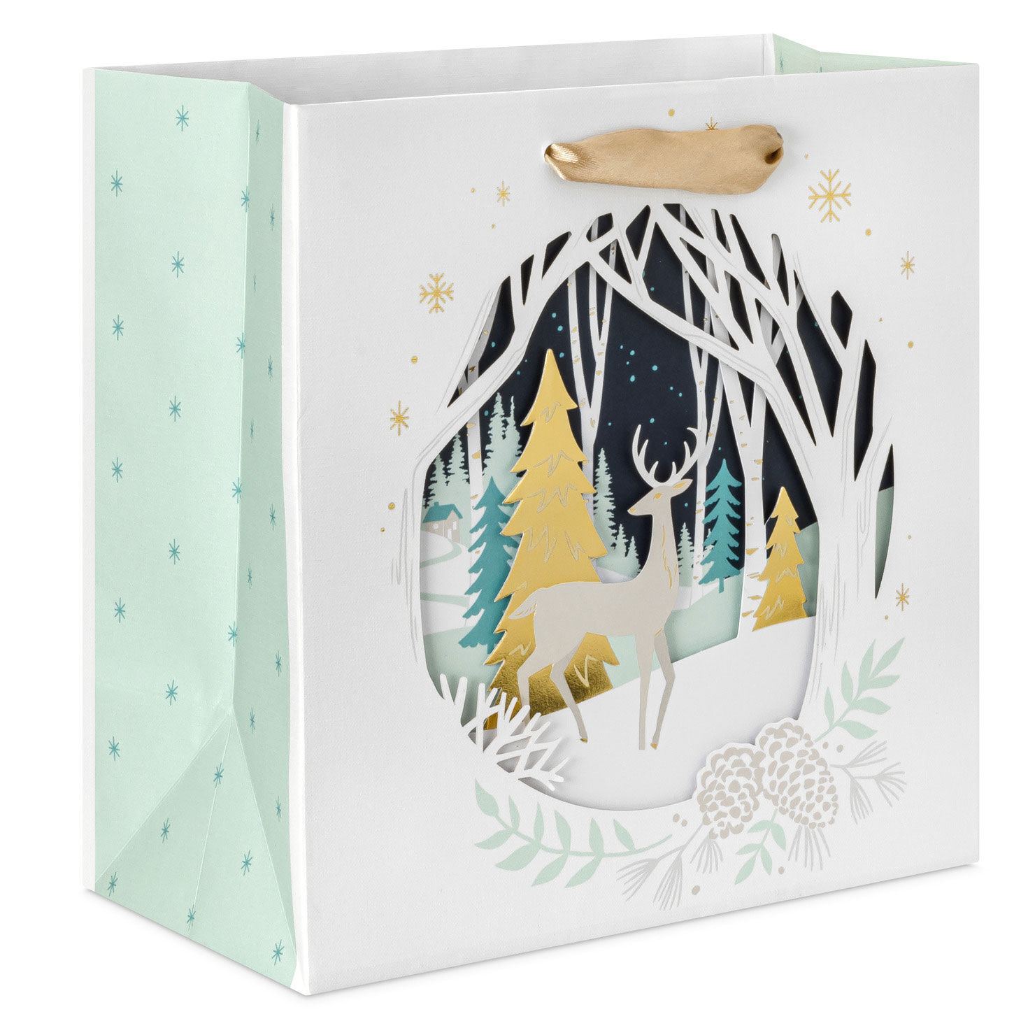 3058-7-7-deer-and-trees-silhouette-medium-square-holiday-gift-bag-1.jpg 7.7" Deer and Trees Silhouette Medium Square Holiday Gift Bag