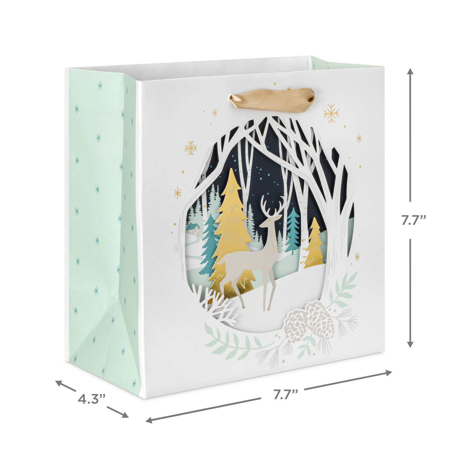 3058-7-7-deer-and-trees-silhouette-medium-square-holiday-gift-bag-3.jpg 7.7" Deer and Trees Silhouette Medium Square Holiday Gift Bag