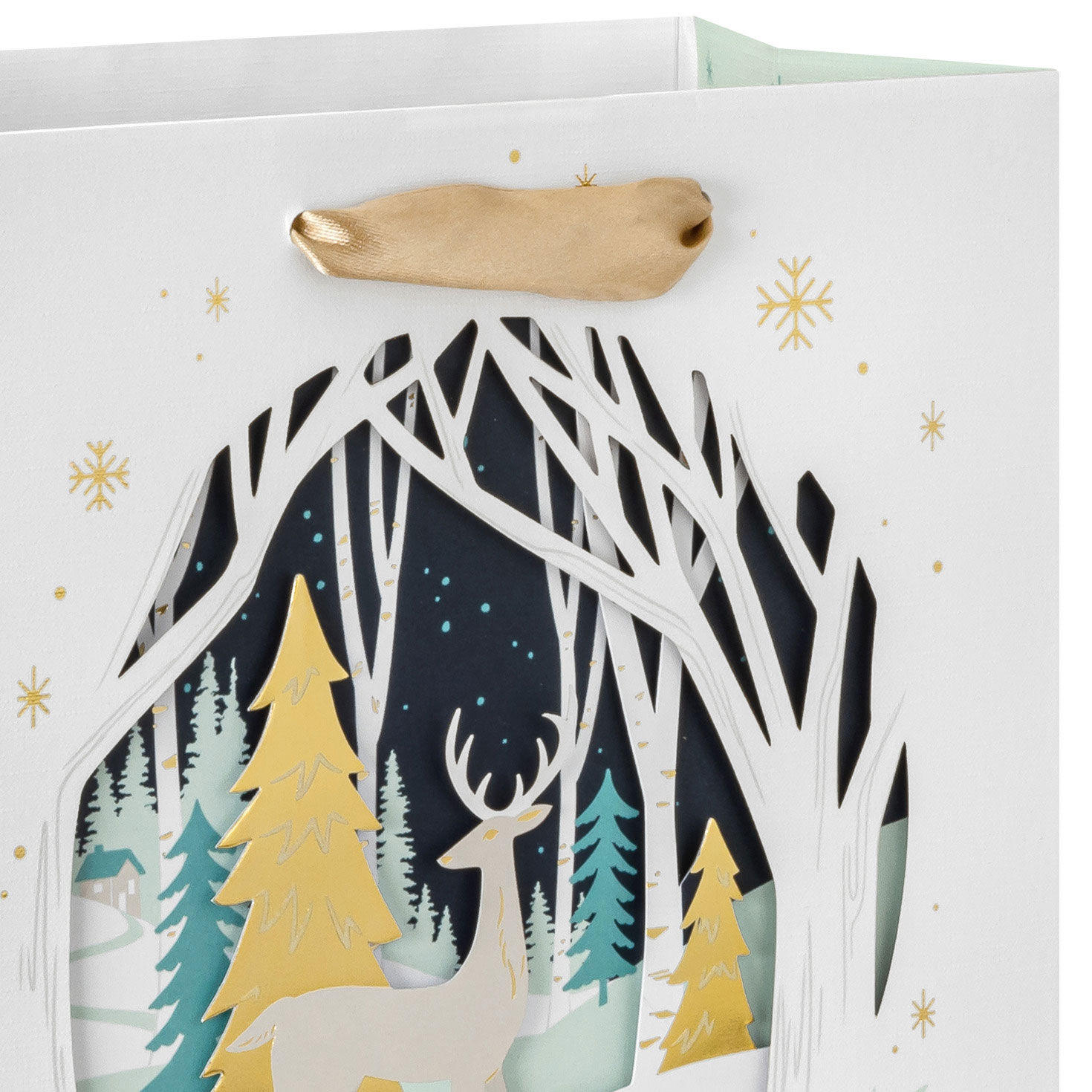3058-7-7-deer-and-trees-silhouette-medium-square-holiday-gift-bag-4.jpg 7.7" Deer and Trees Silhouette Medium Square Holiday Gift Bag