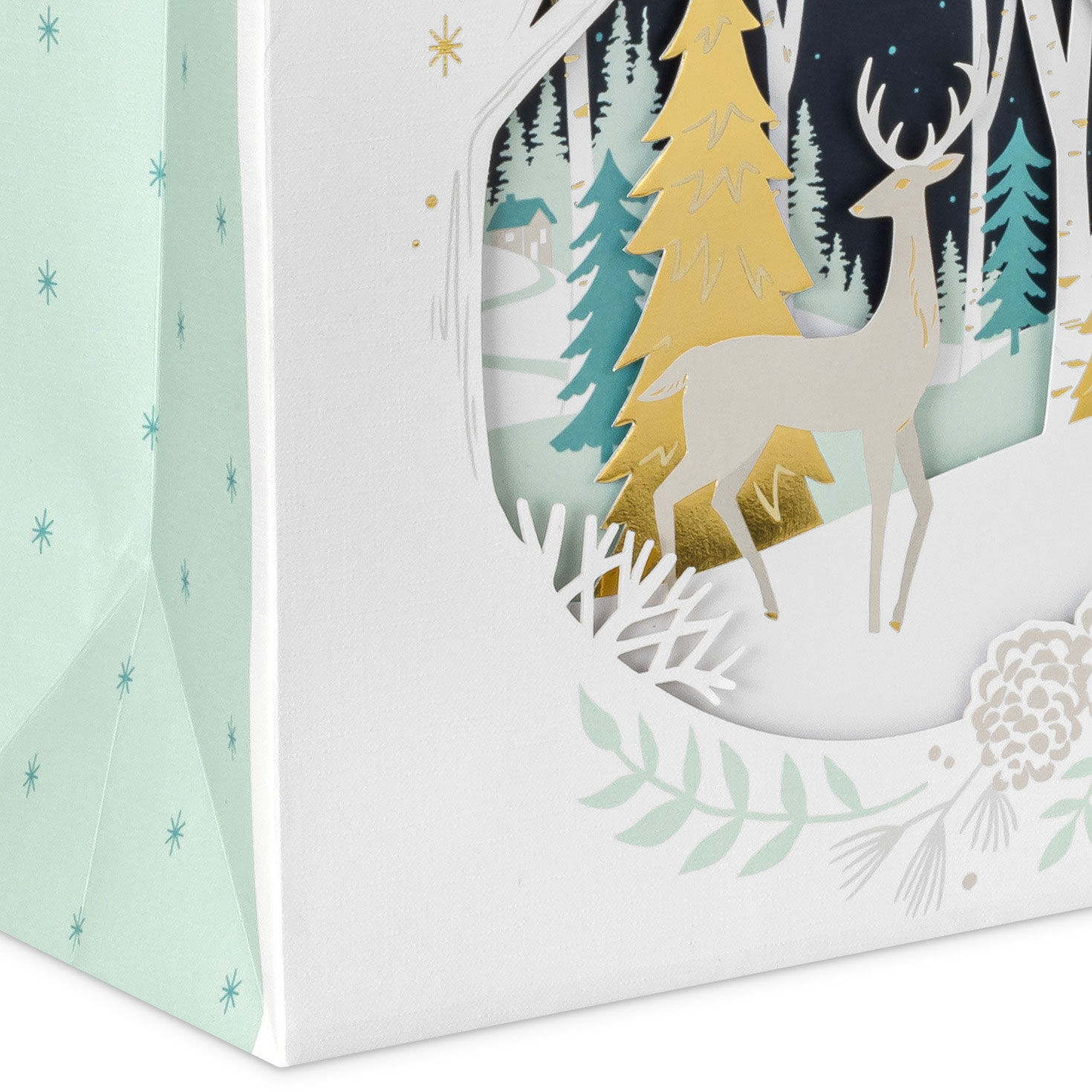 3058-7-7-deer-and-trees-silhouette-medium-square-holiday-gift-bag-5.jpg 7.7" Deer and Trees Silhouette Medium Square Holiday Gift Bag