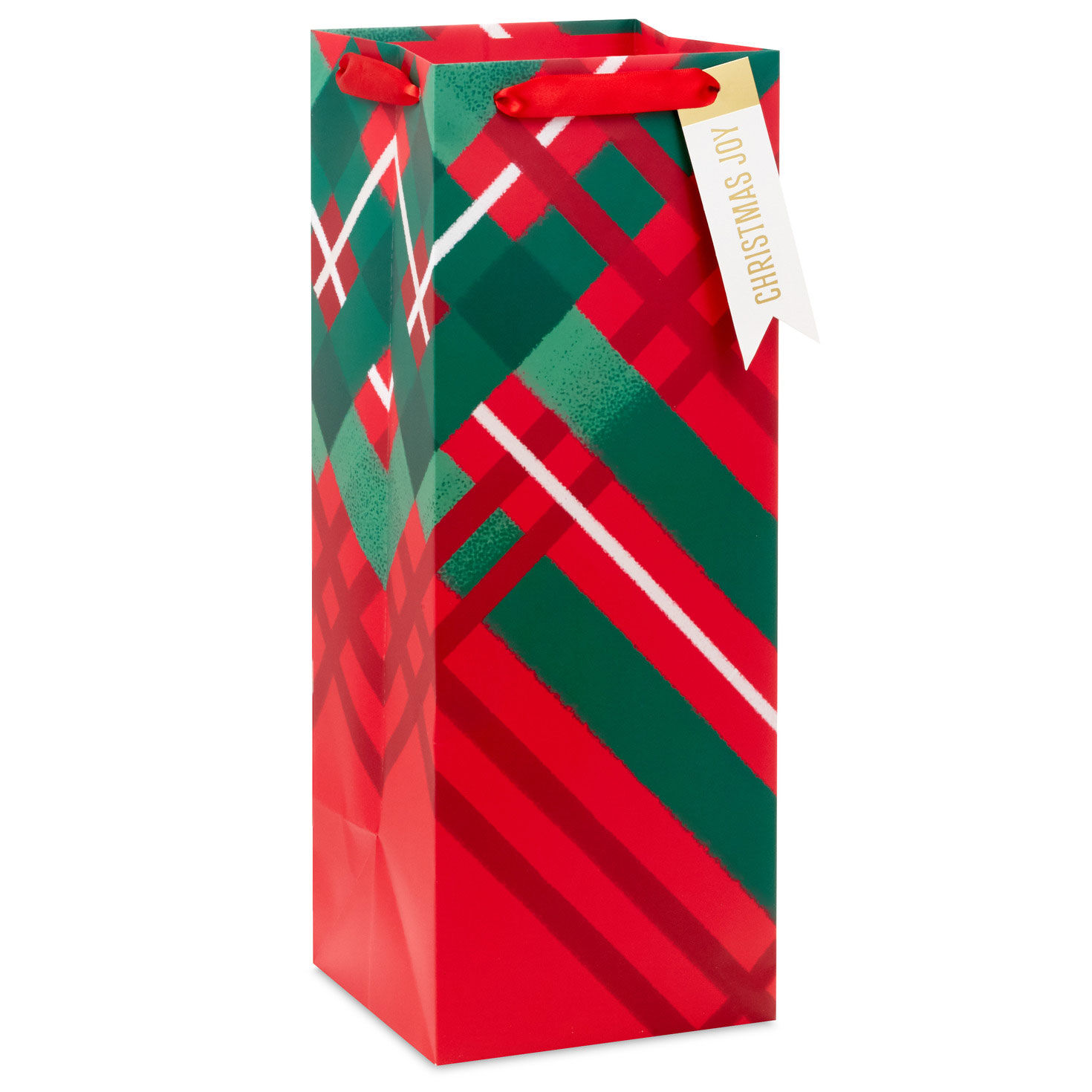 14" Red and Green Plaid Large Christmas Wine Gift Bag