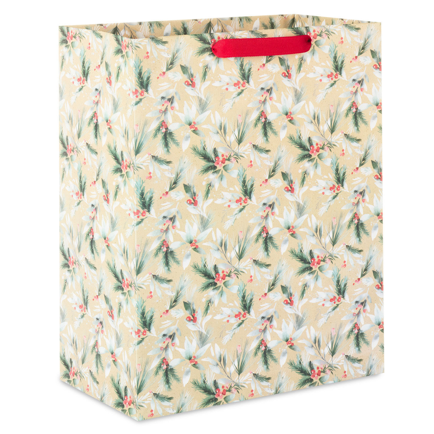 13" Berries and Greenery on Kraft Large Holiday Gift Bag