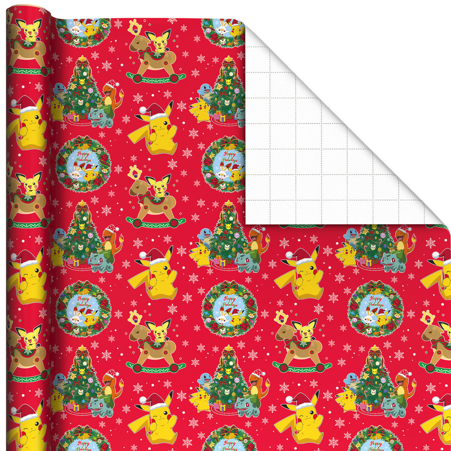 Pokémon Fun on Red Jumbo Christmas Wrapping Paper Roll, 70 sq. ft.