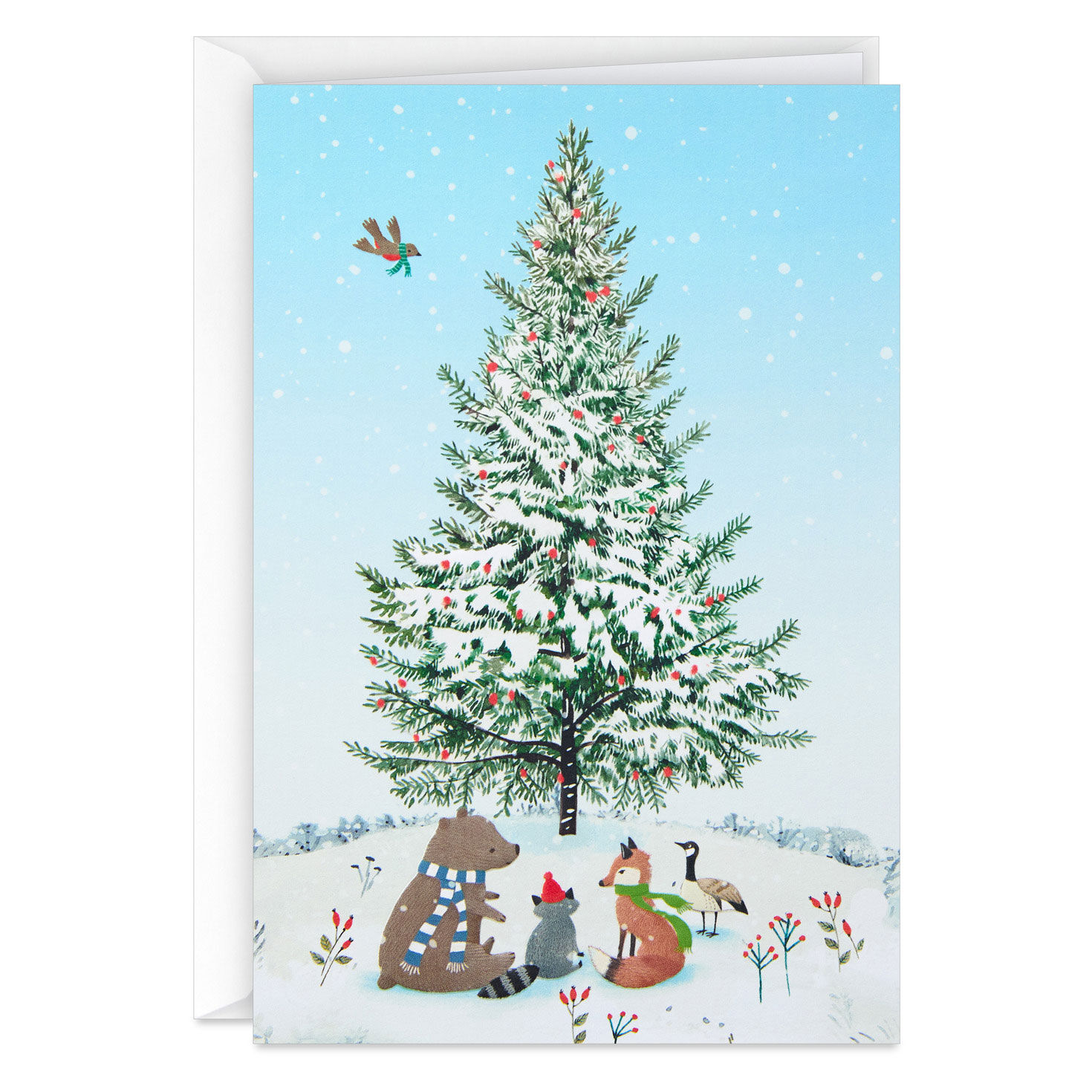 Woodland Critters Around A Snowy Tree Packaged Christmas Cards, Set
