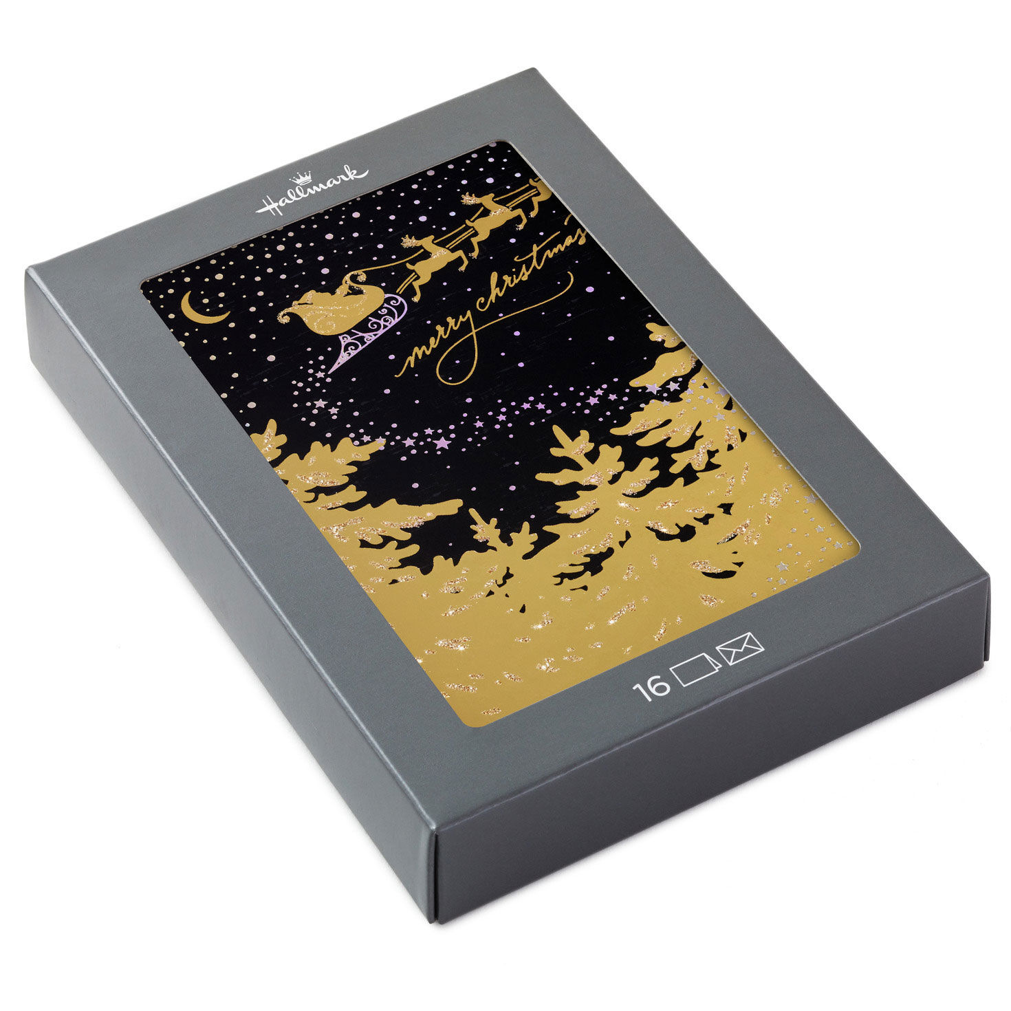 3361-gold-sleigh-in-dark-sky-boxed-christmas-cards-pack-of-16-1.jpg Gold Sleigh in Dark Sky Boxed Christmas Cards, Pack of 16