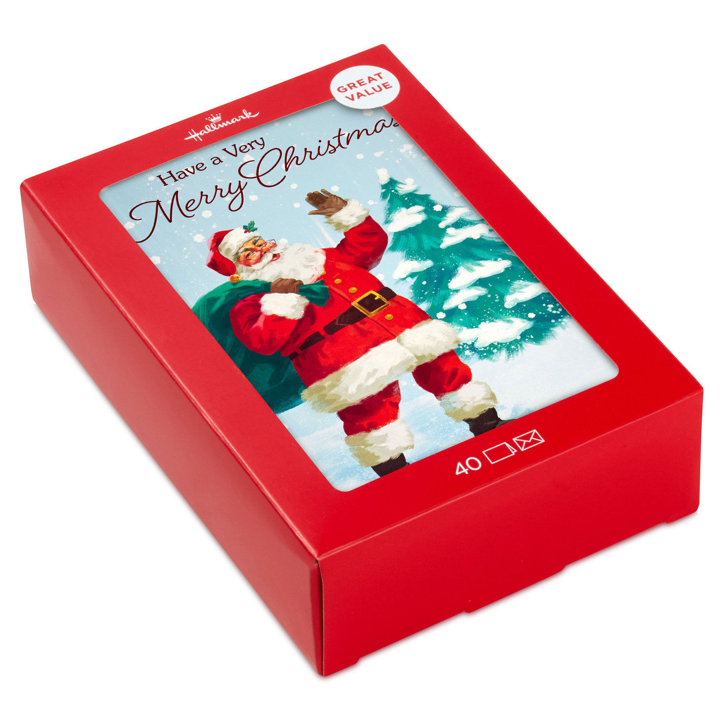 Jolly Santa Claus Boxed Christmas Cards, Pack of 40