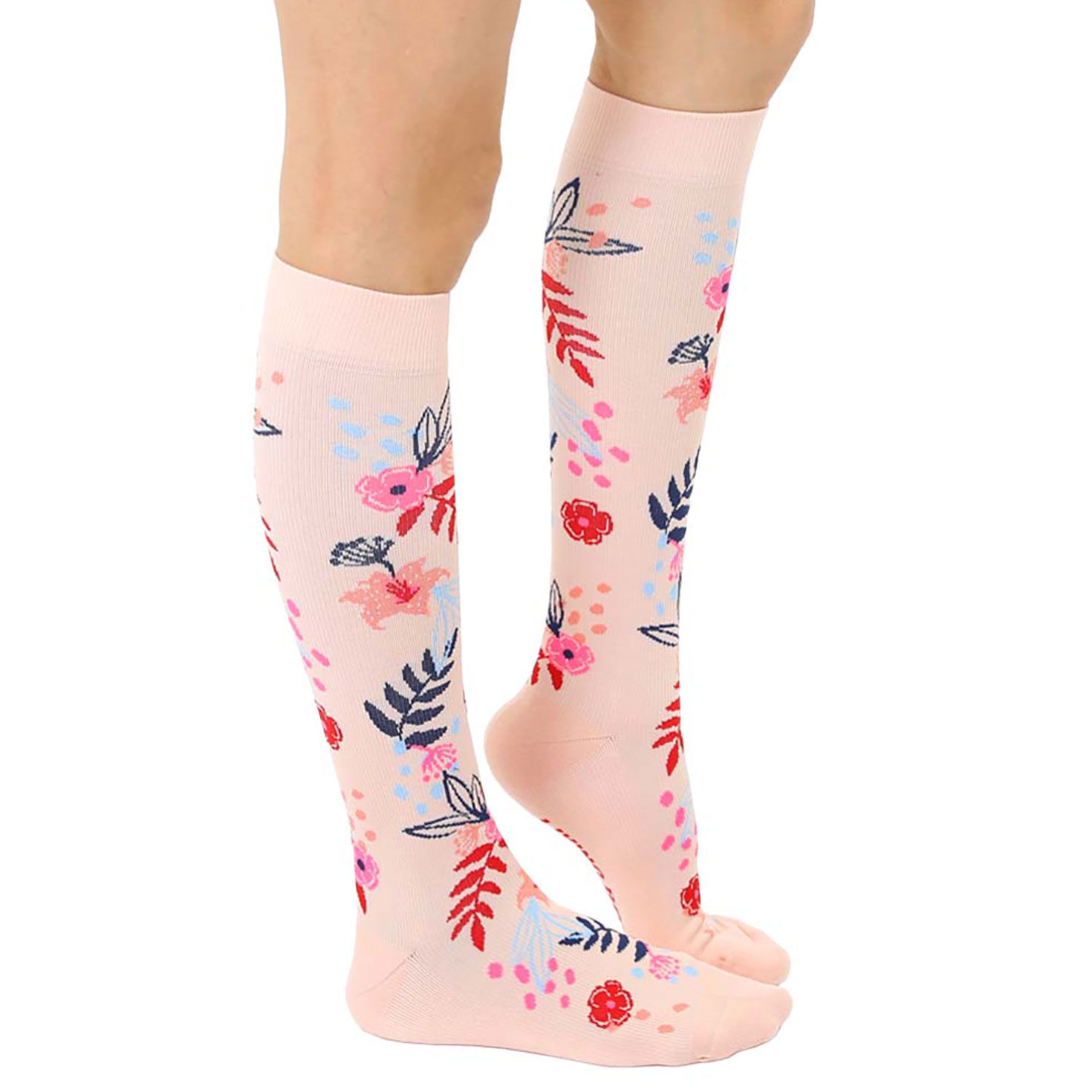 Living Royal Peach Floral Compression Socks