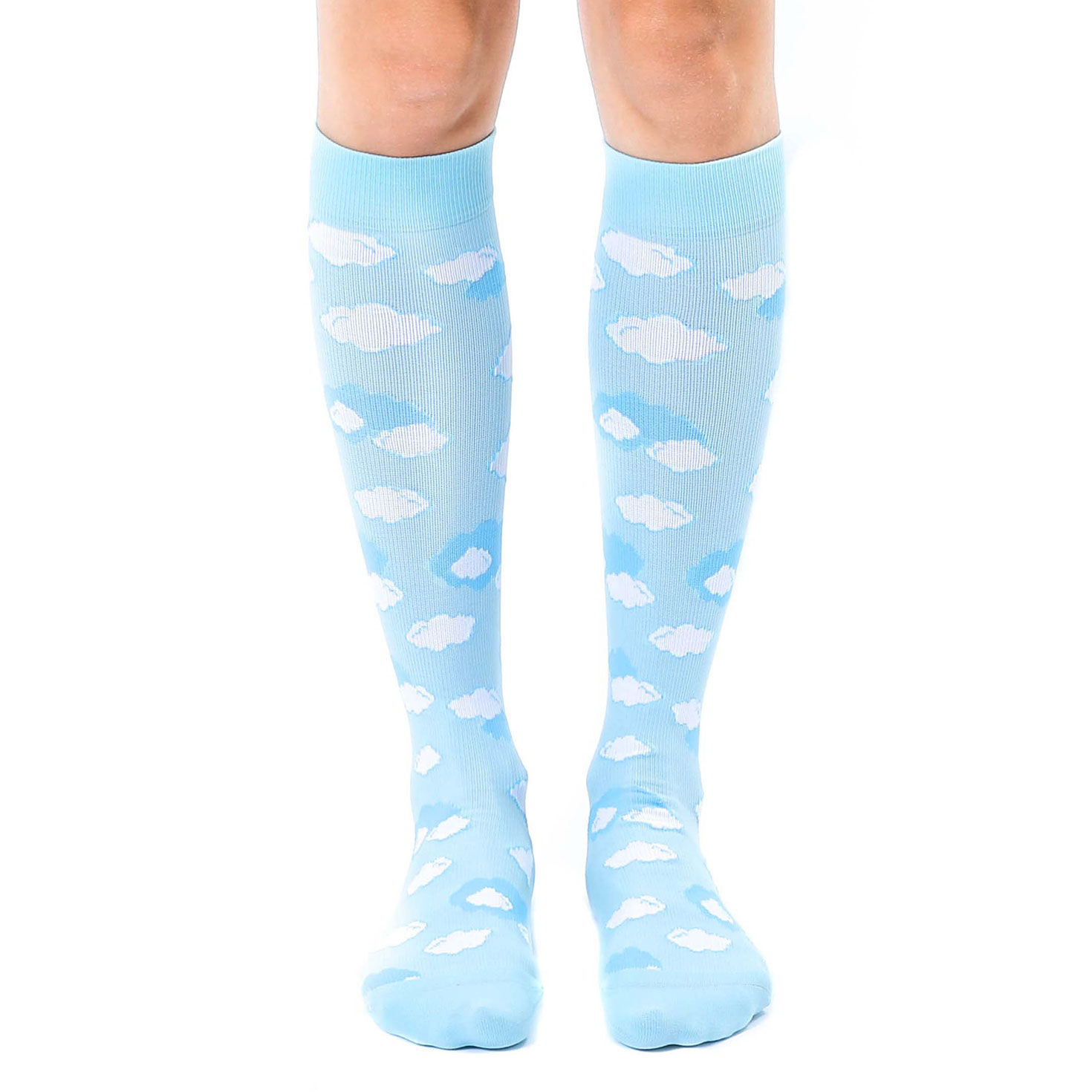 Living Royal Clouds on Sky Blue Compression Socks