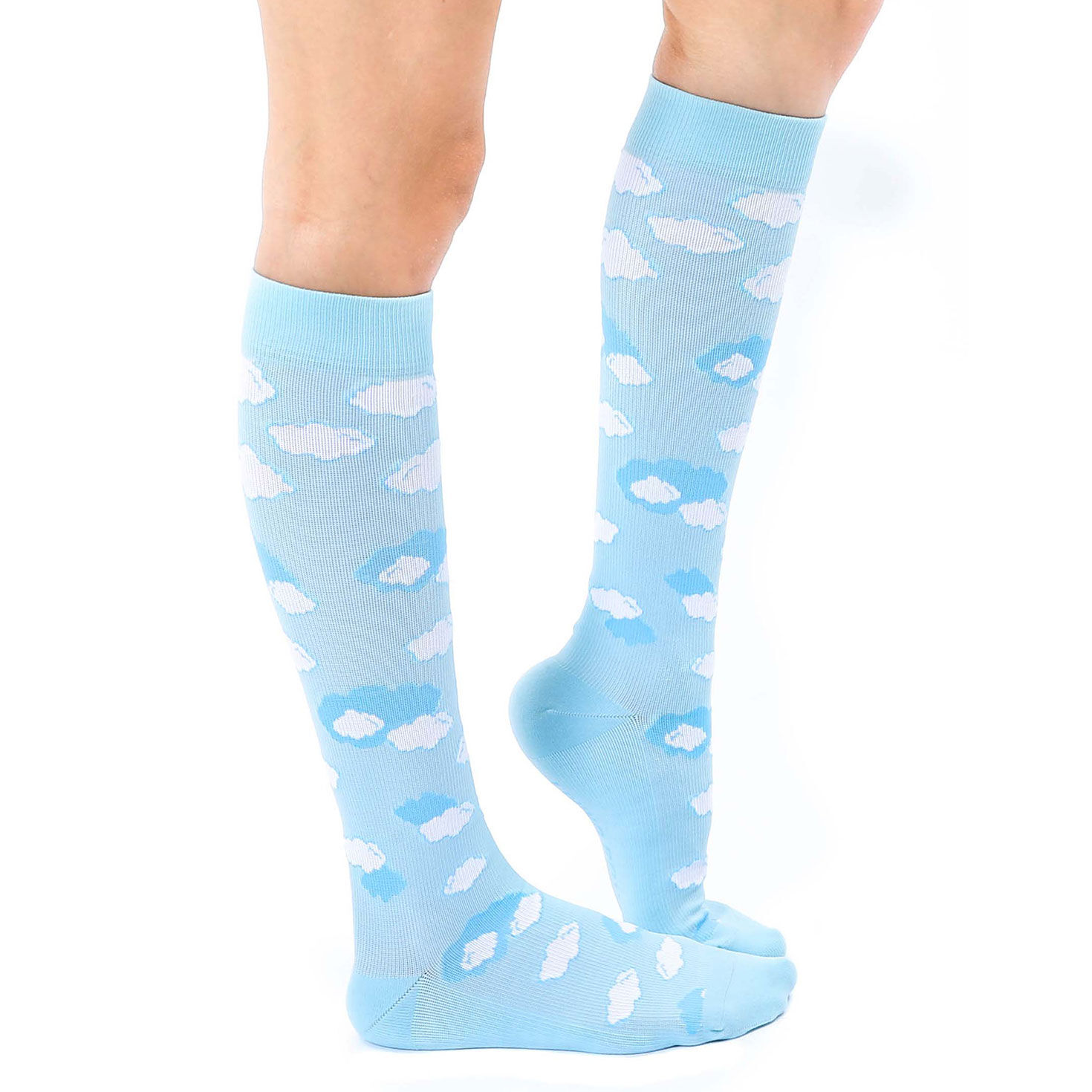 Living Royal Clouds on Sky Blue Compression Socks