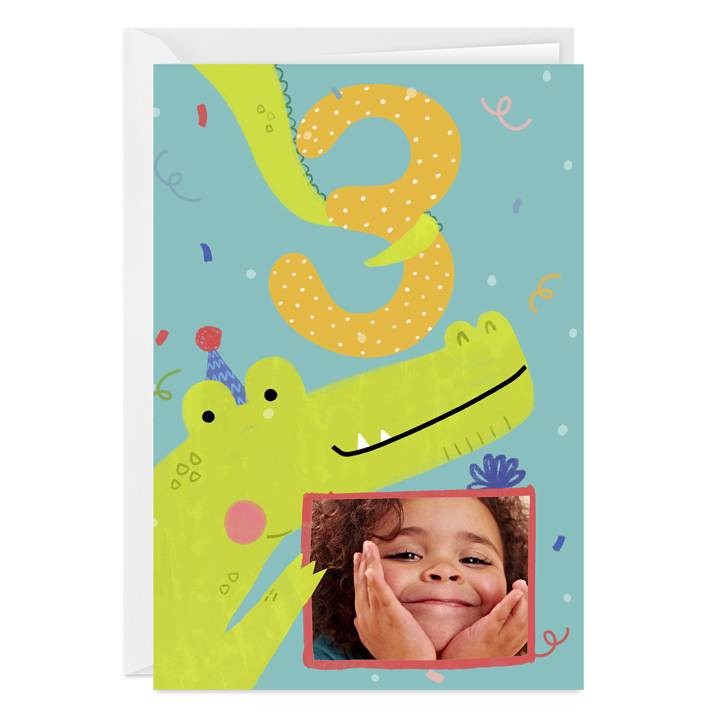 4143-festive-crocodile-custom-3rd-birthday-card-1.jpg Festive Crocodile Custom 3rd Birthday Card