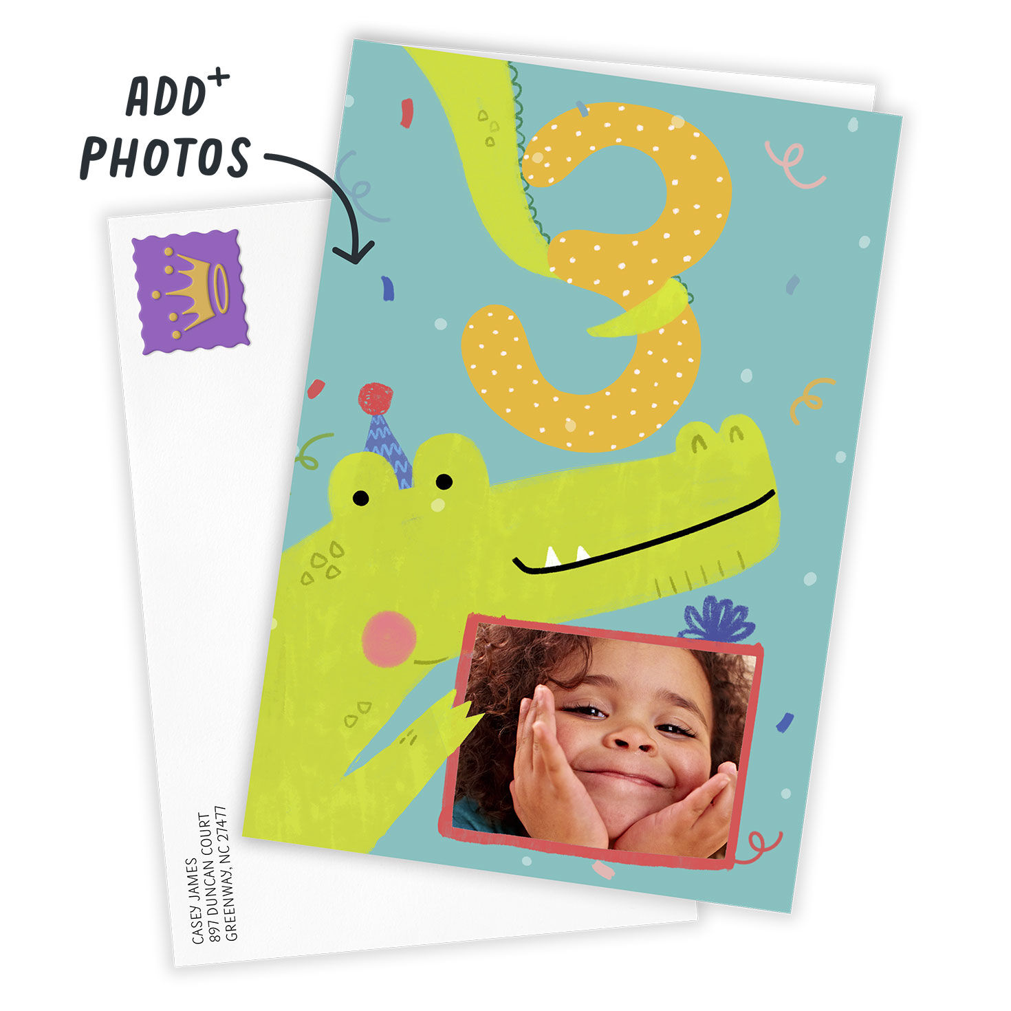 4143-festive-crocodile-custom-3rd-birthday-card-2.jpg Festive Crocodile Custom 3rd Birthday Card