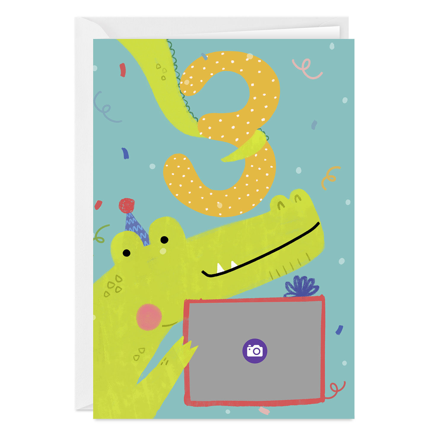 4143-festive-crocodile-custom-3rd-birthday-card-3.jpg Festive Crocodile Custom 3rd Birthday Card