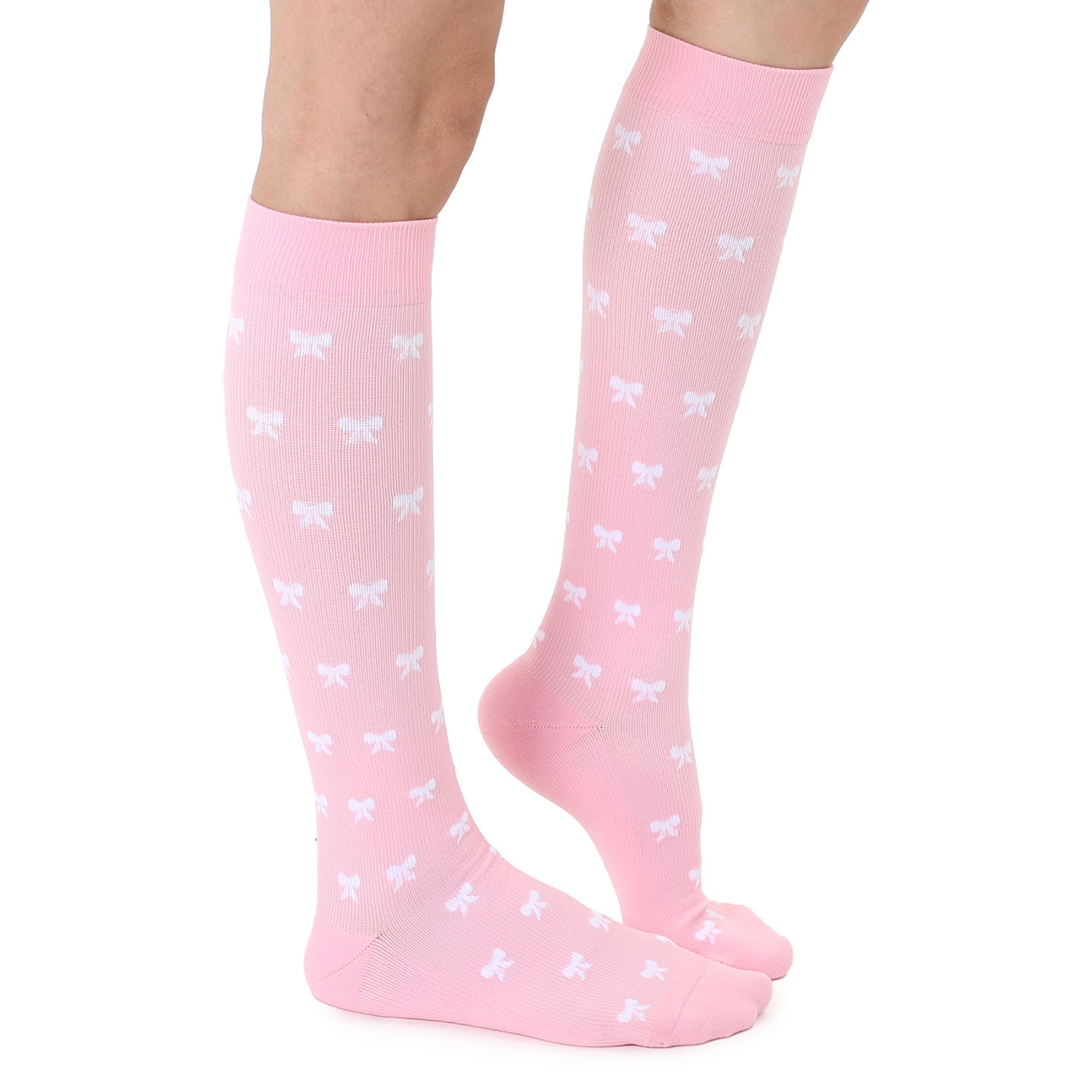 Living Royal White Bows on Pink Compression Socks