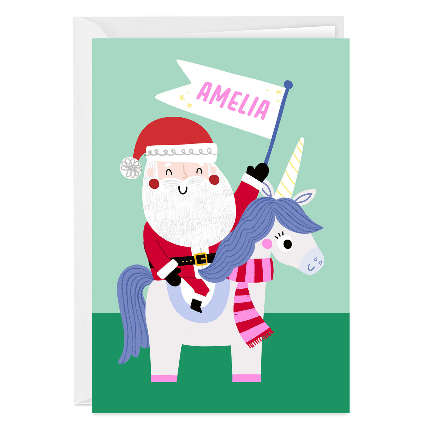 4482-santa-and-unicorn-custom-christmas-card-for-kid-1.jpg Santa and Unicorn Custom Christmas Card for Kid