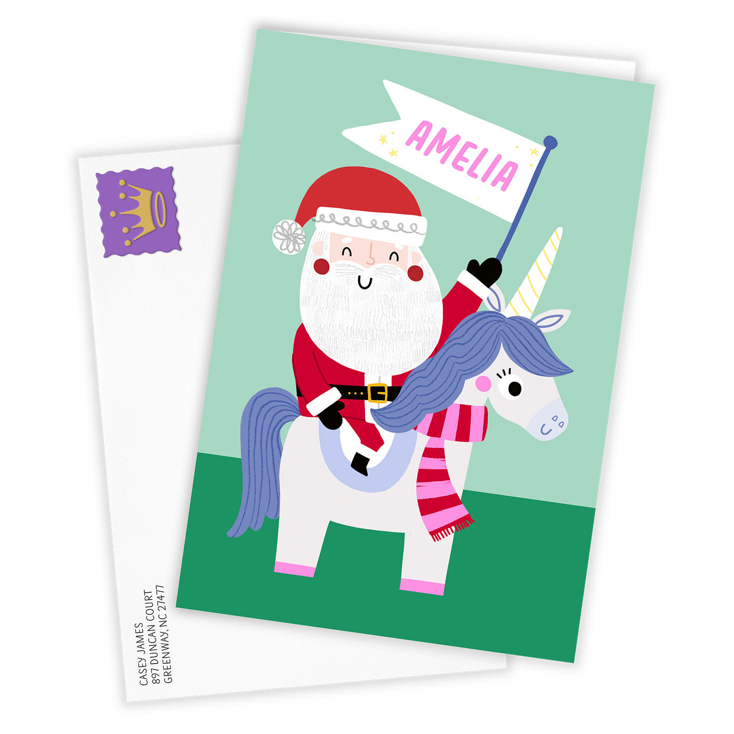 4482-santa-and-unicorn-custom-christmas-card-for-kid-2.jpg Santa and Unicorn Custom Christmas Card for Kid