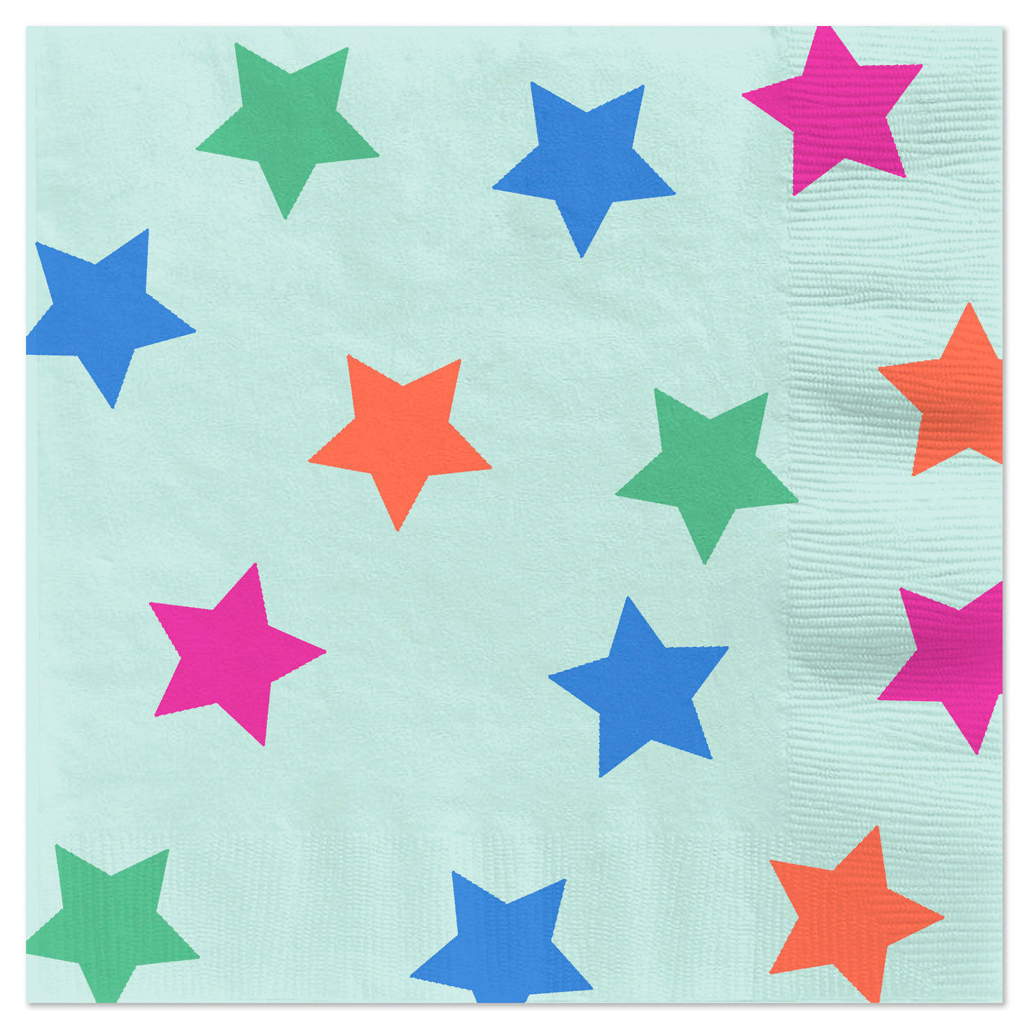 Colorful Stars on Aqua Dinner Napkins, Set of 16