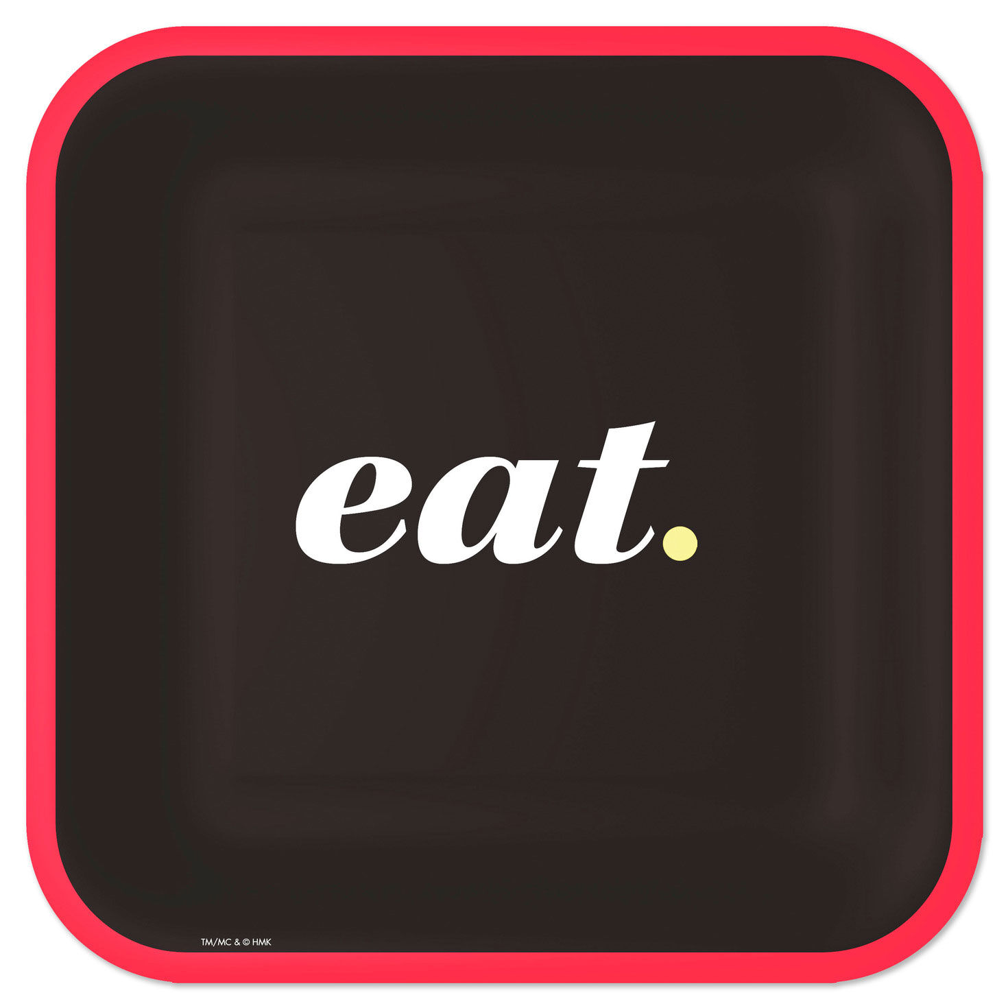 Black and Red "Eat" Square Dinner Plates, Set of 8