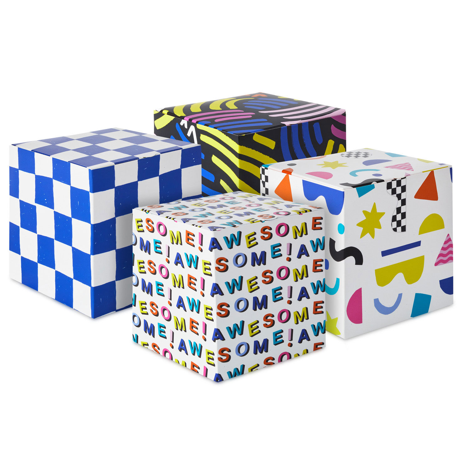4" Modern Neon Patterns Assorted Treat Boxes With Lids, Pack of 4