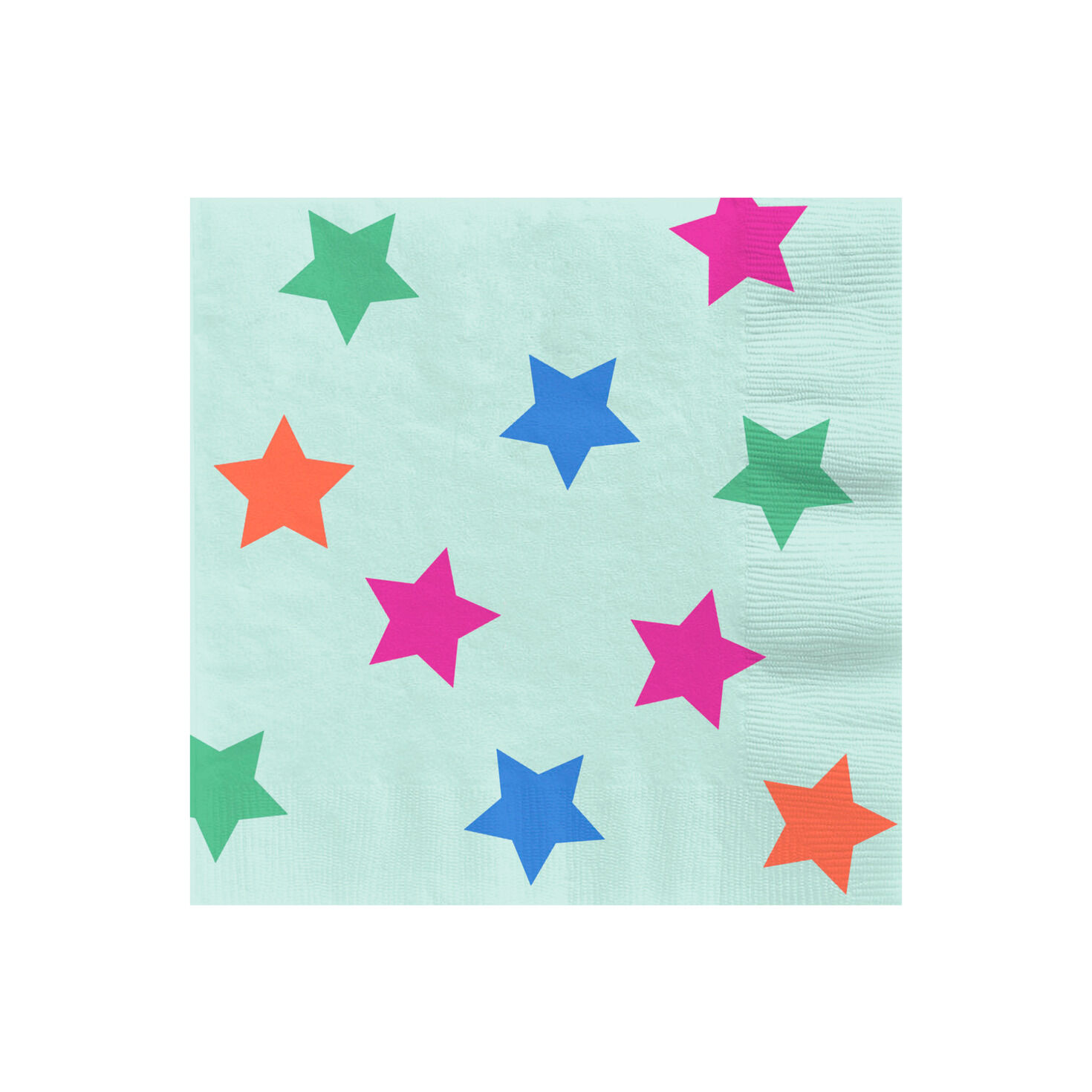 Colorful Stars on Mint Cocktail Napkins, Set of 16