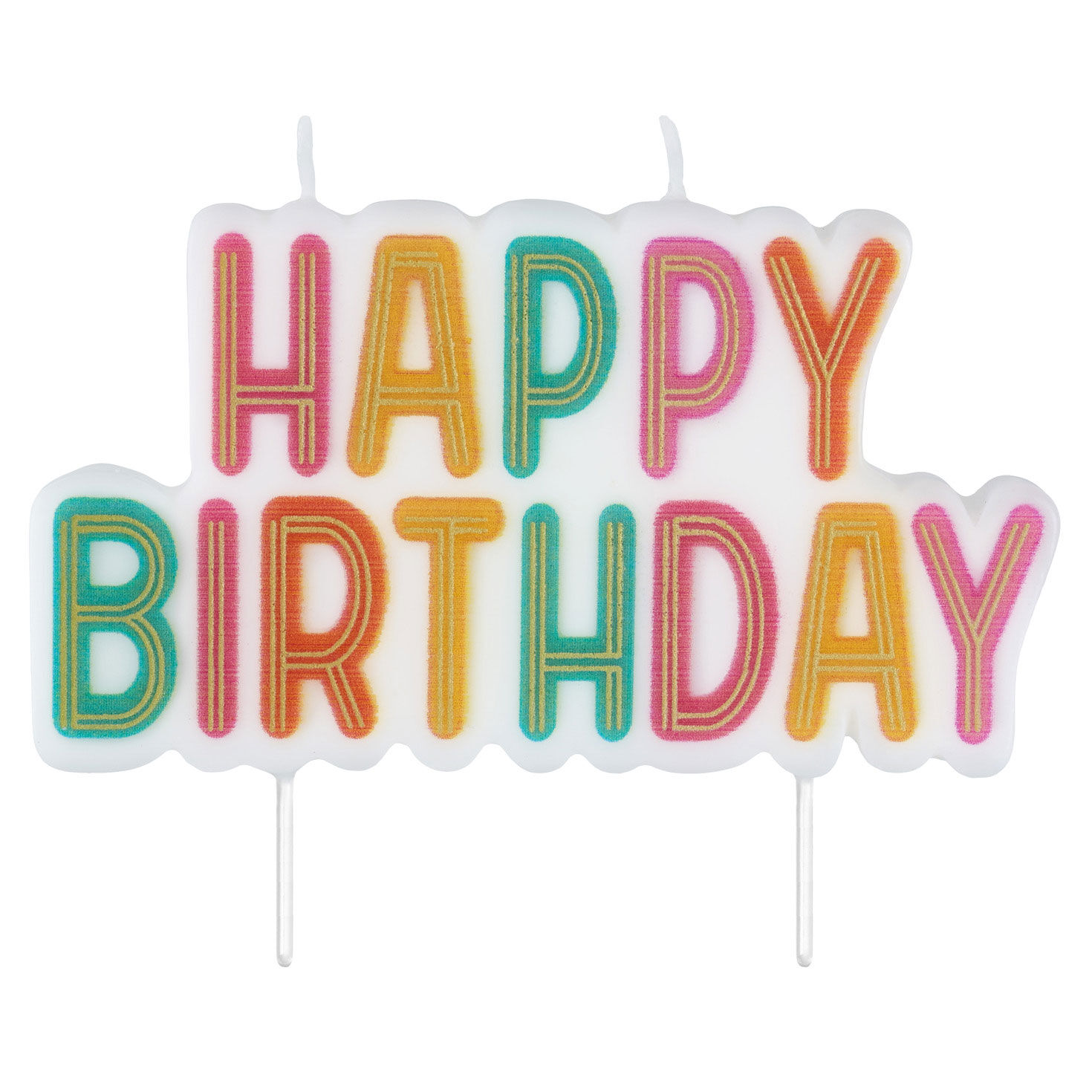 Gold and Pastel Lettering Happy Birthday Candle