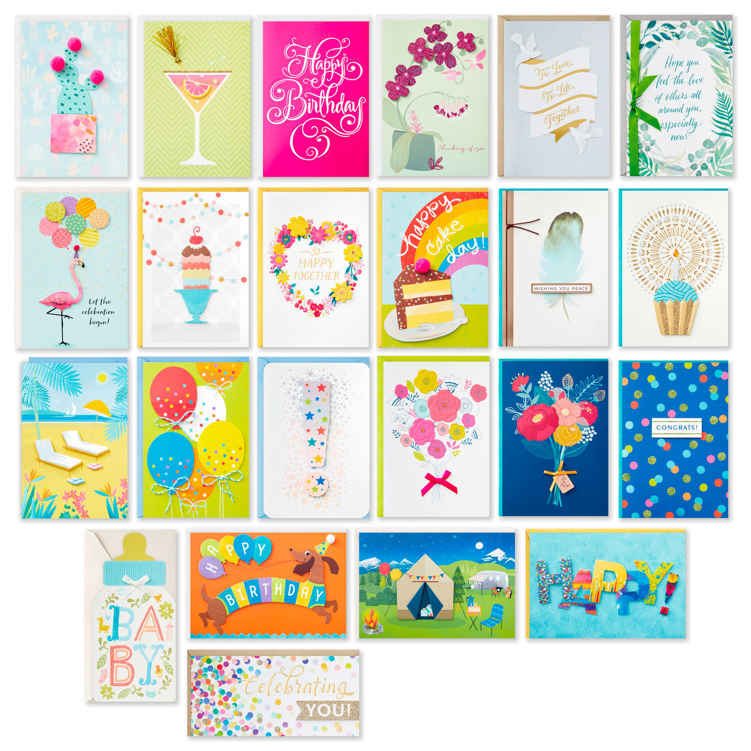 Assorted All-Occasion Greeting Cards in Pastel Watercolor Organizer, Box of 24