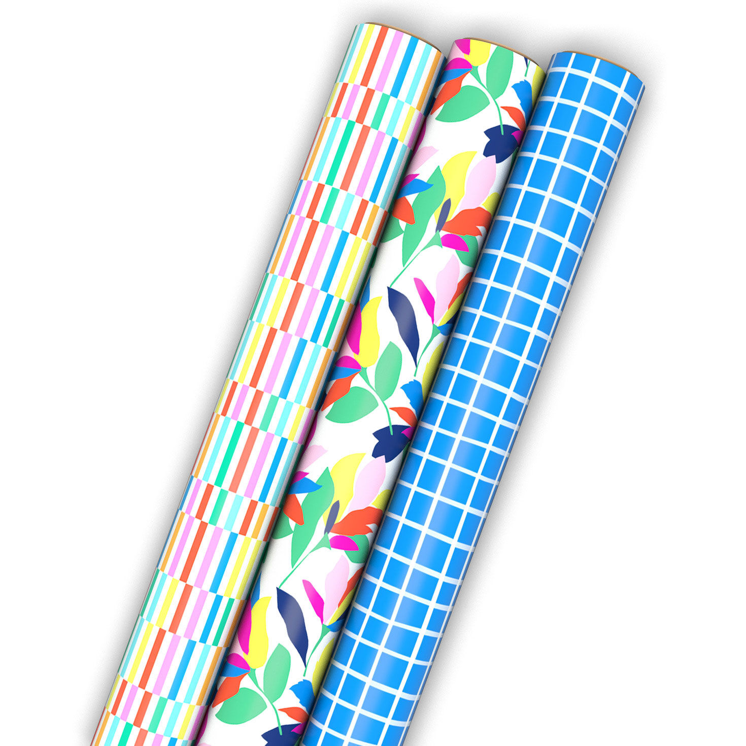 Springtime Brights 3-Pack Assorted Wrapping Paper Mini Roll Bundle, 45 sq. ft. total