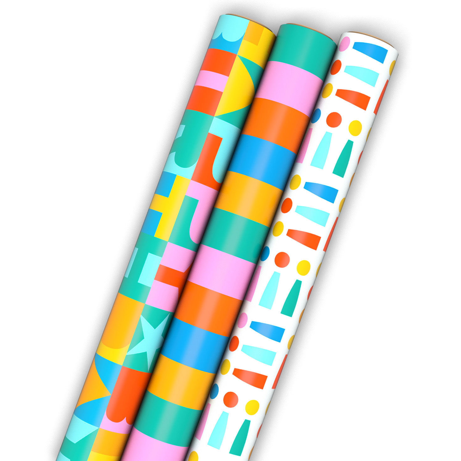 Bright and Bold 3-Pack Assorted Wrapping Paper Mini Roll Bundle, 45 sq. ft. total