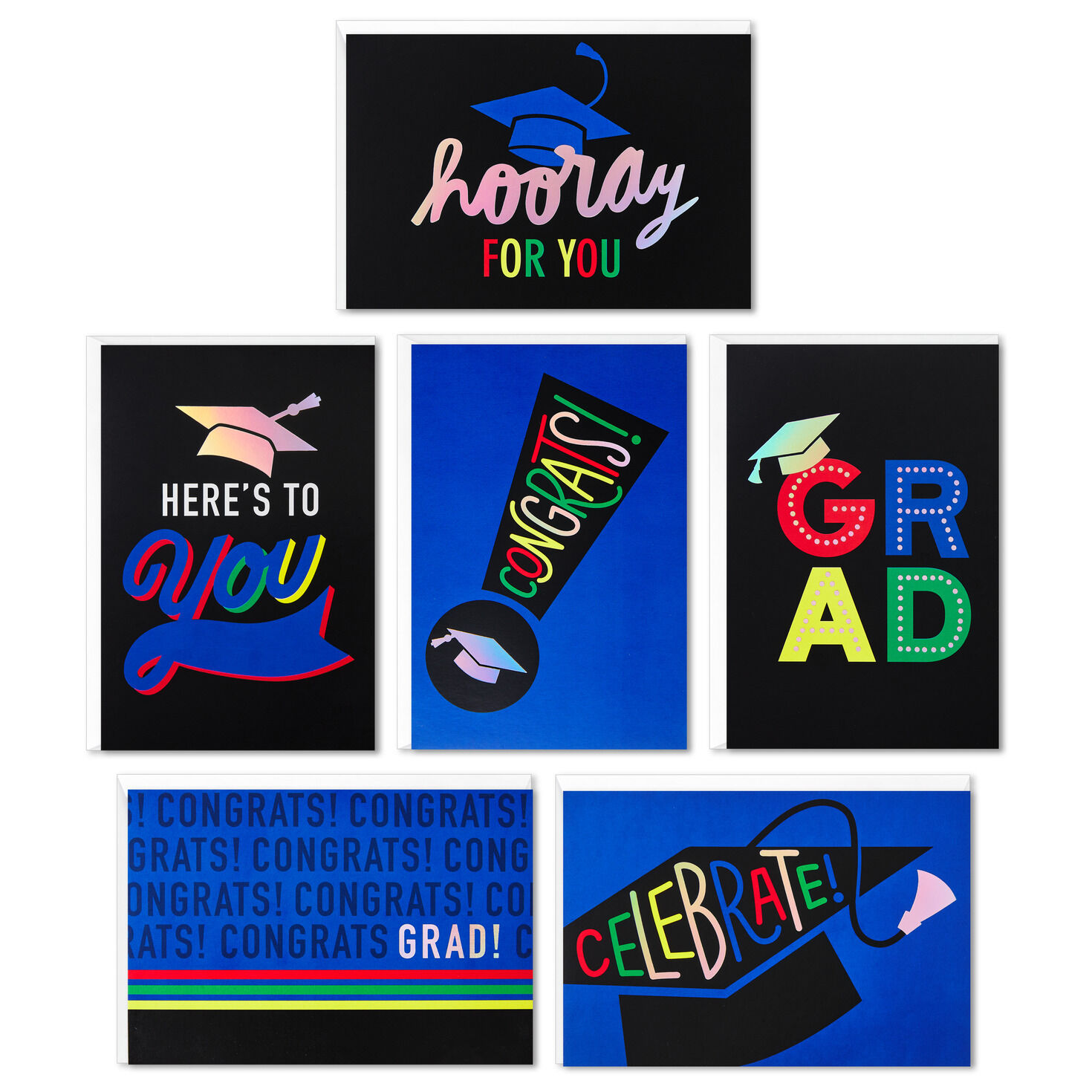 Assorted Bold and Iridescent Graduation Cards, Box of 36