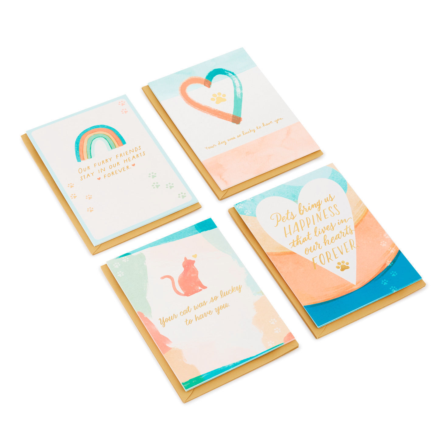 Assorted Watercolor Boxed Sympathy Cards for Loss of Pet, Pack of 16