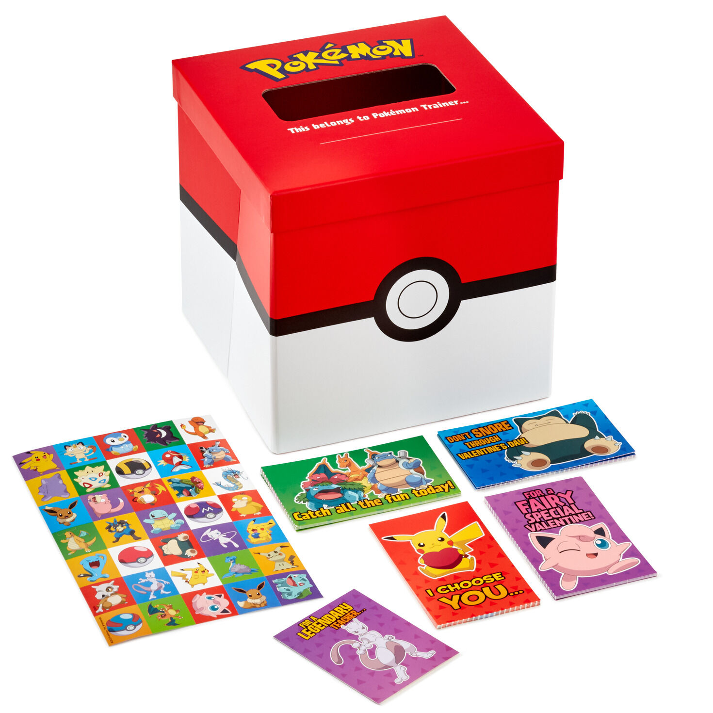 Pokémon Kids Classroom Valentines Set With Cards, Stickers and Mailbox