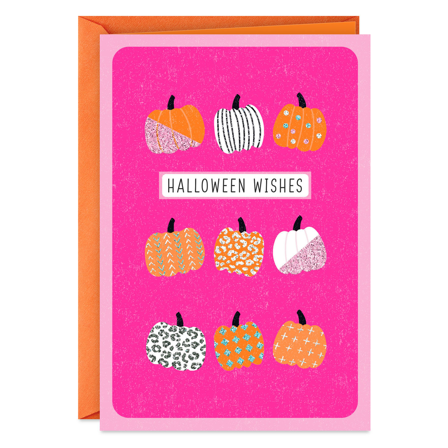 Halloween Wishes Sparkly Pumpkins Halloween Card